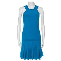 Roberto Cavalli Bright Blue Knit Sleeveless Ruffle Hem Detail Short Dress M