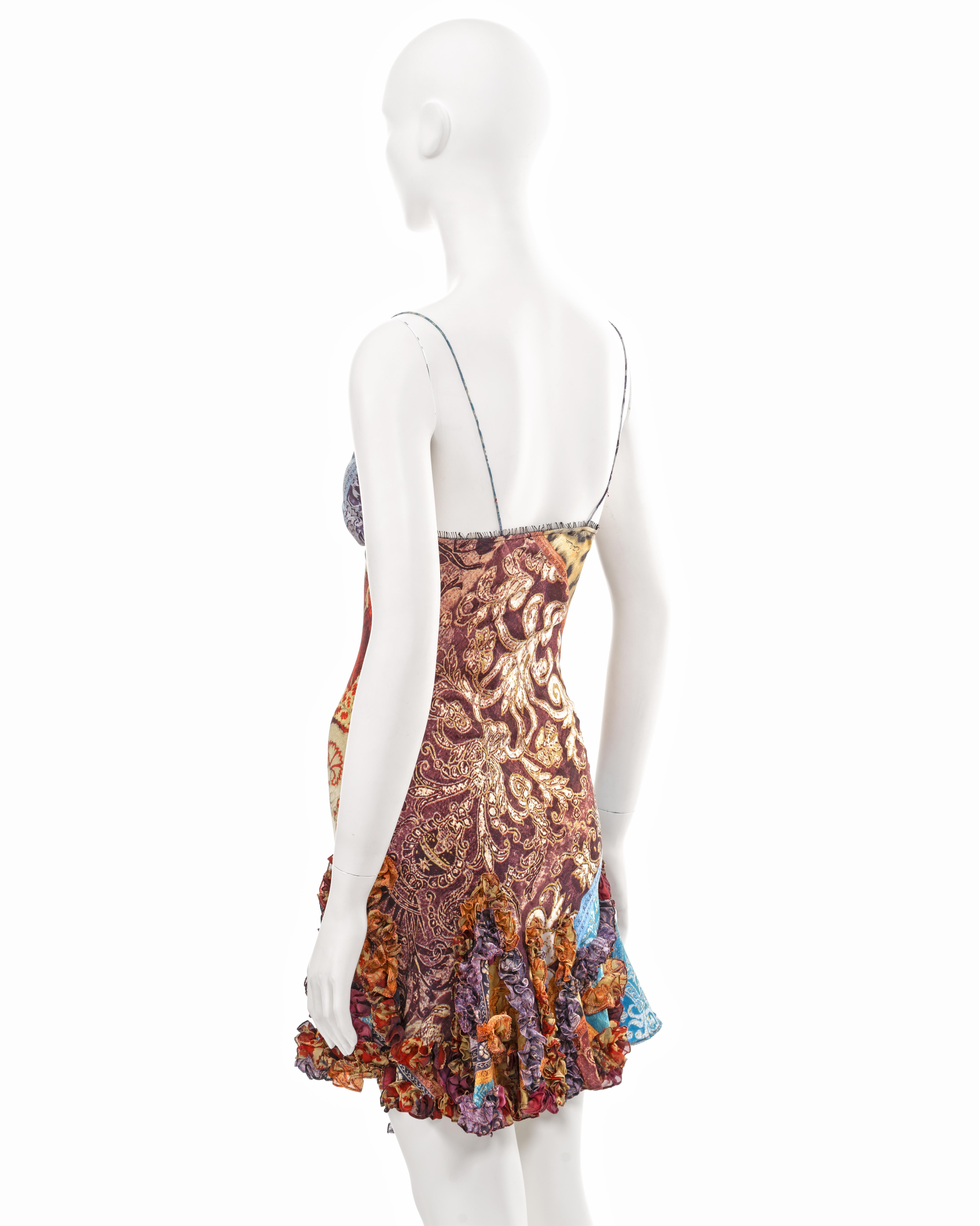 Roberto Cavalli brocade printed silk evening dress with ruffled skirt, fw 2004 For Sale 6