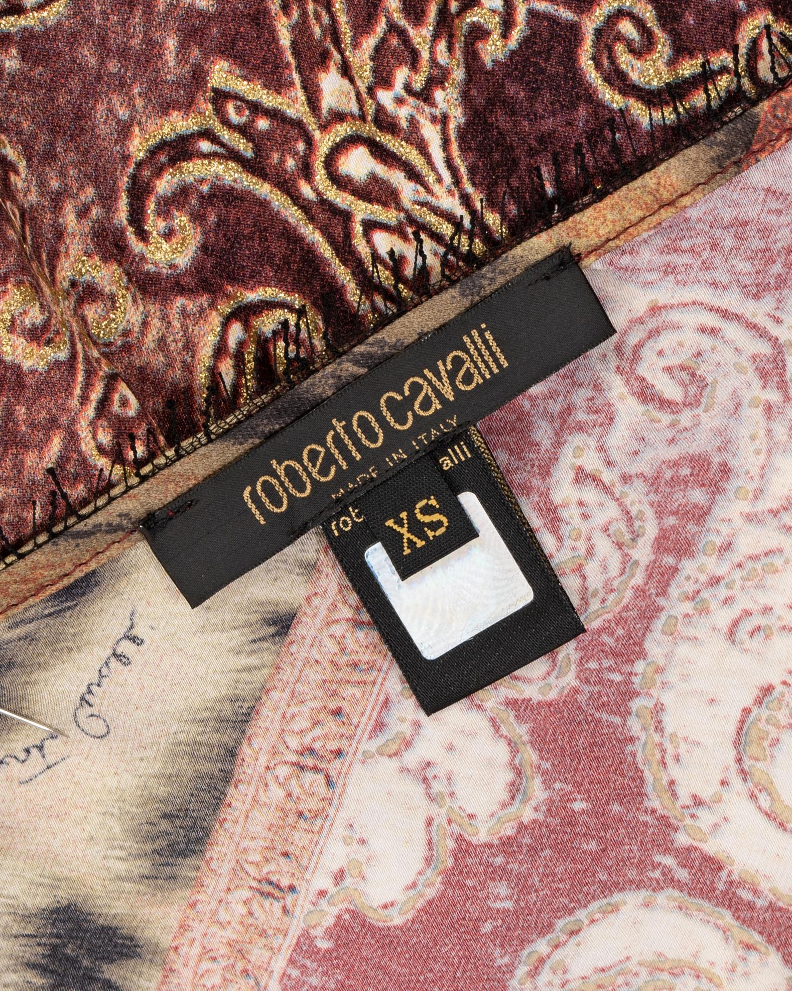Roberto Cavalli brocade printed silk evening dress with ruffled skirt, fw 2004 For Sale 7
