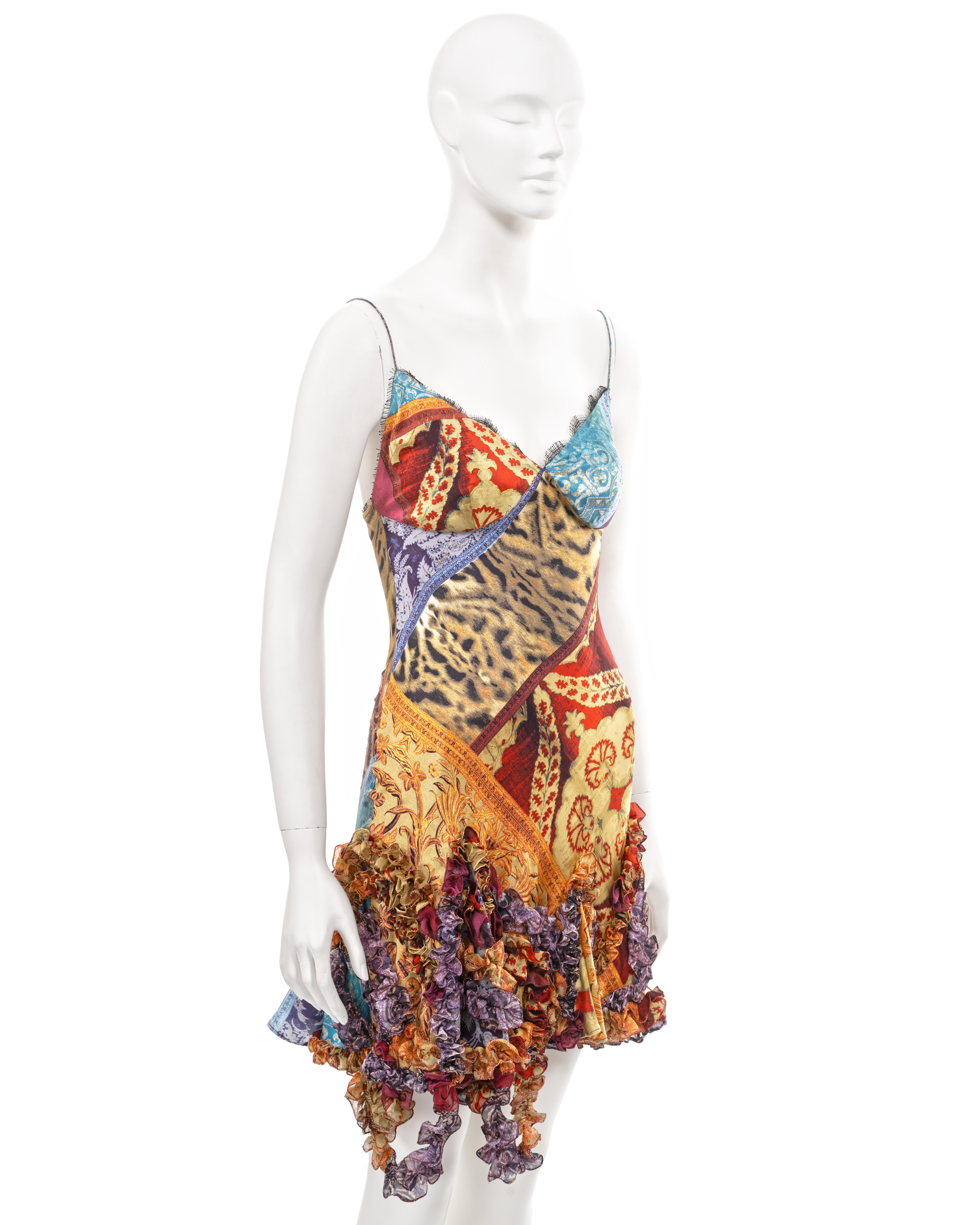 Roberto Cavalli brocade printed silk evening dress with ruffled skirt, fw 2004 For Sale 1