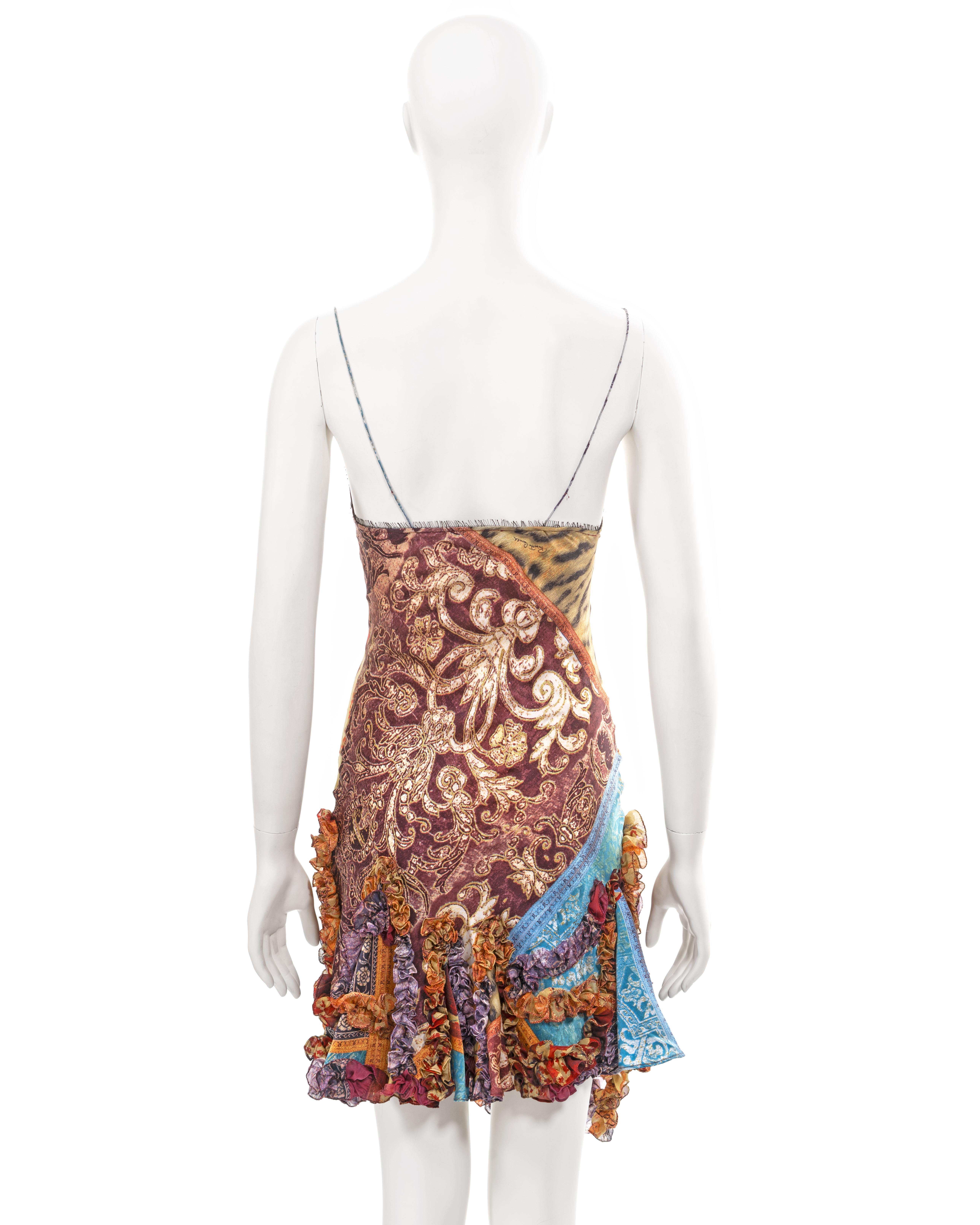 Roberto Cavalli brocade printed silk evening dress with ruffled skirt, fw 2004 For Sale 3