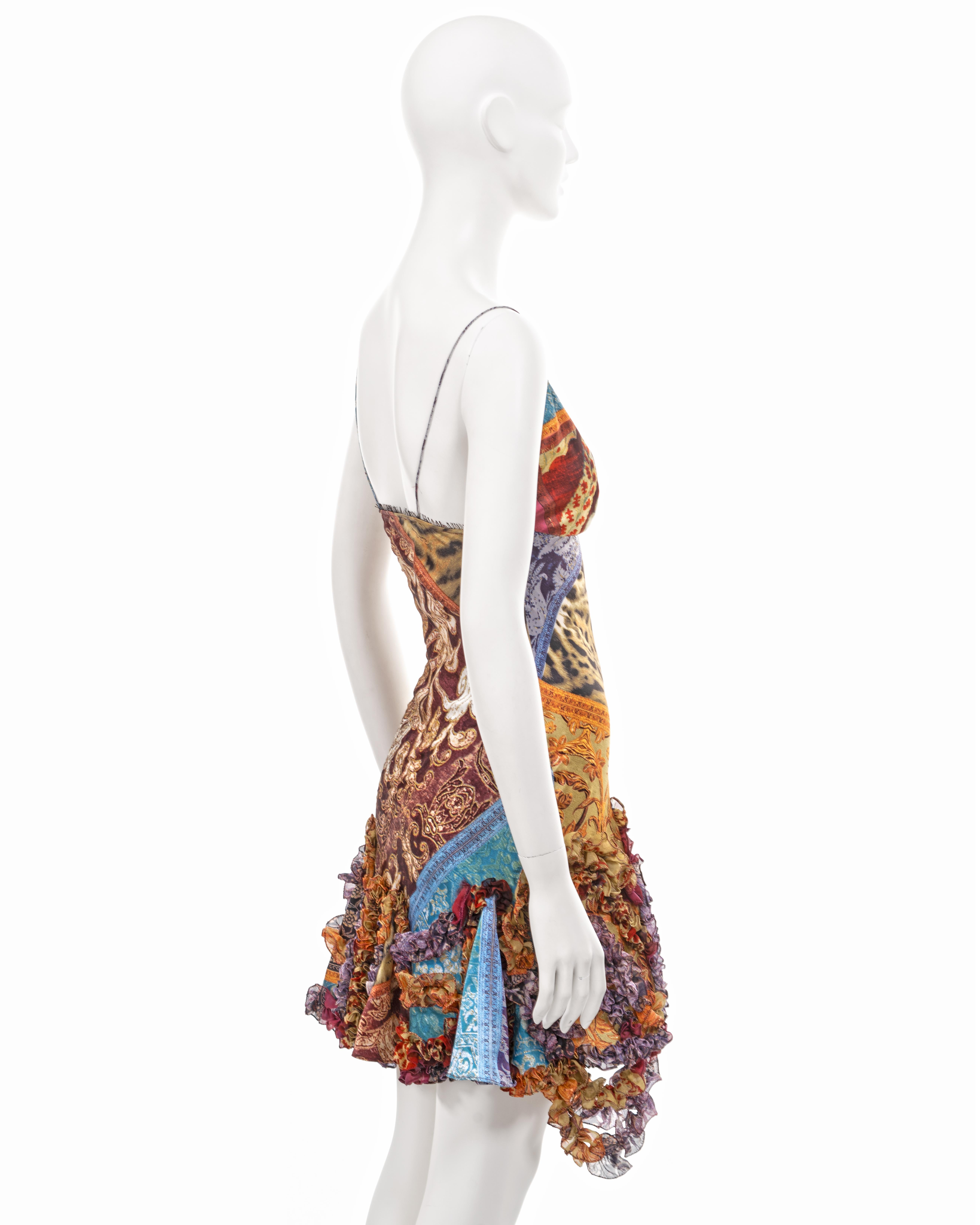 Roberto Cavalli brocade printed silk evening dress with ruffled skirt, fw 2004 For Sale 4