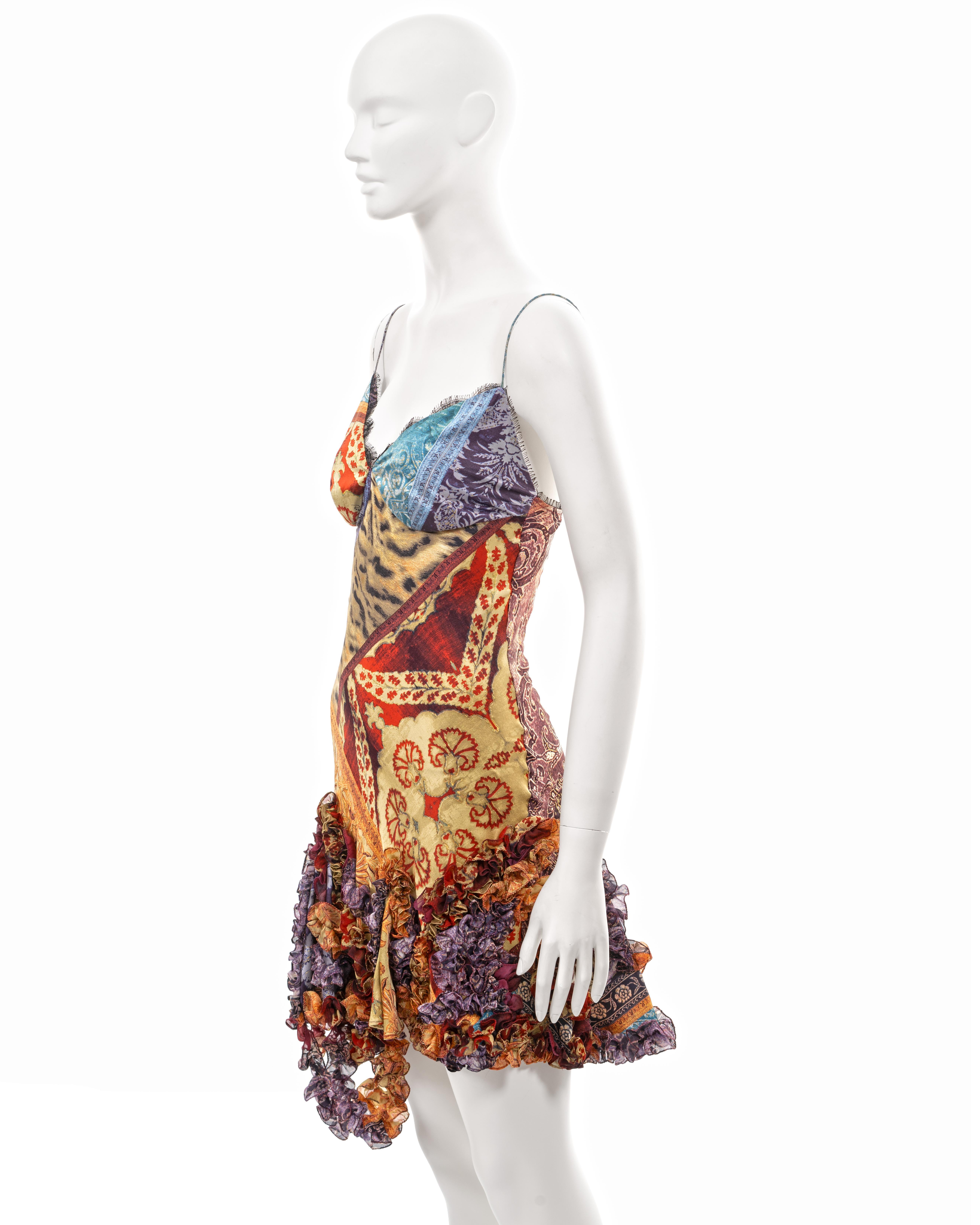 Roberto Cavalli brocade printed silk evening dress with ruffled skirt, fw 2004 For Sale 5
