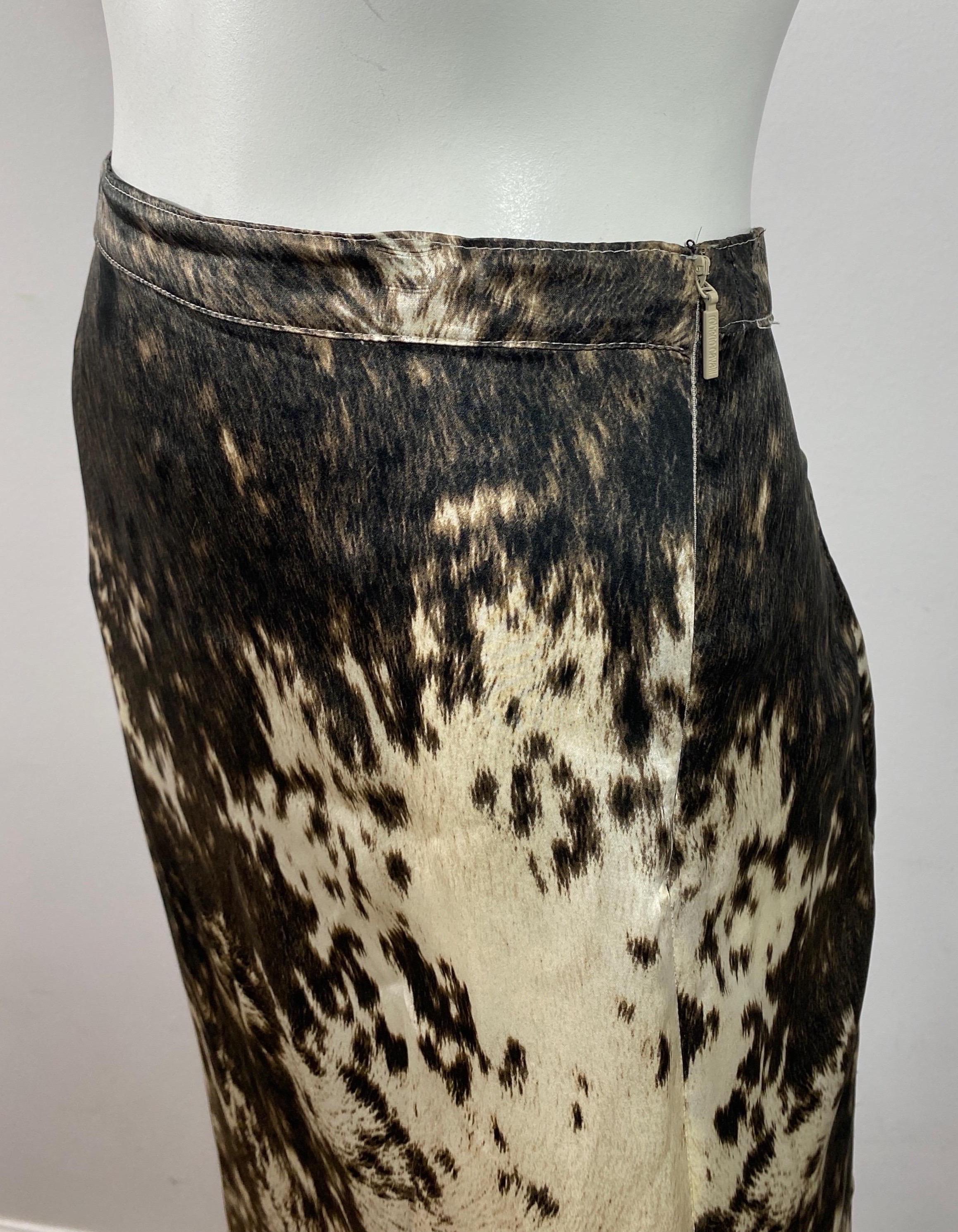 Roberto Cavalli Brown and Ivory Silk Maxi Skirt - Size 44 2