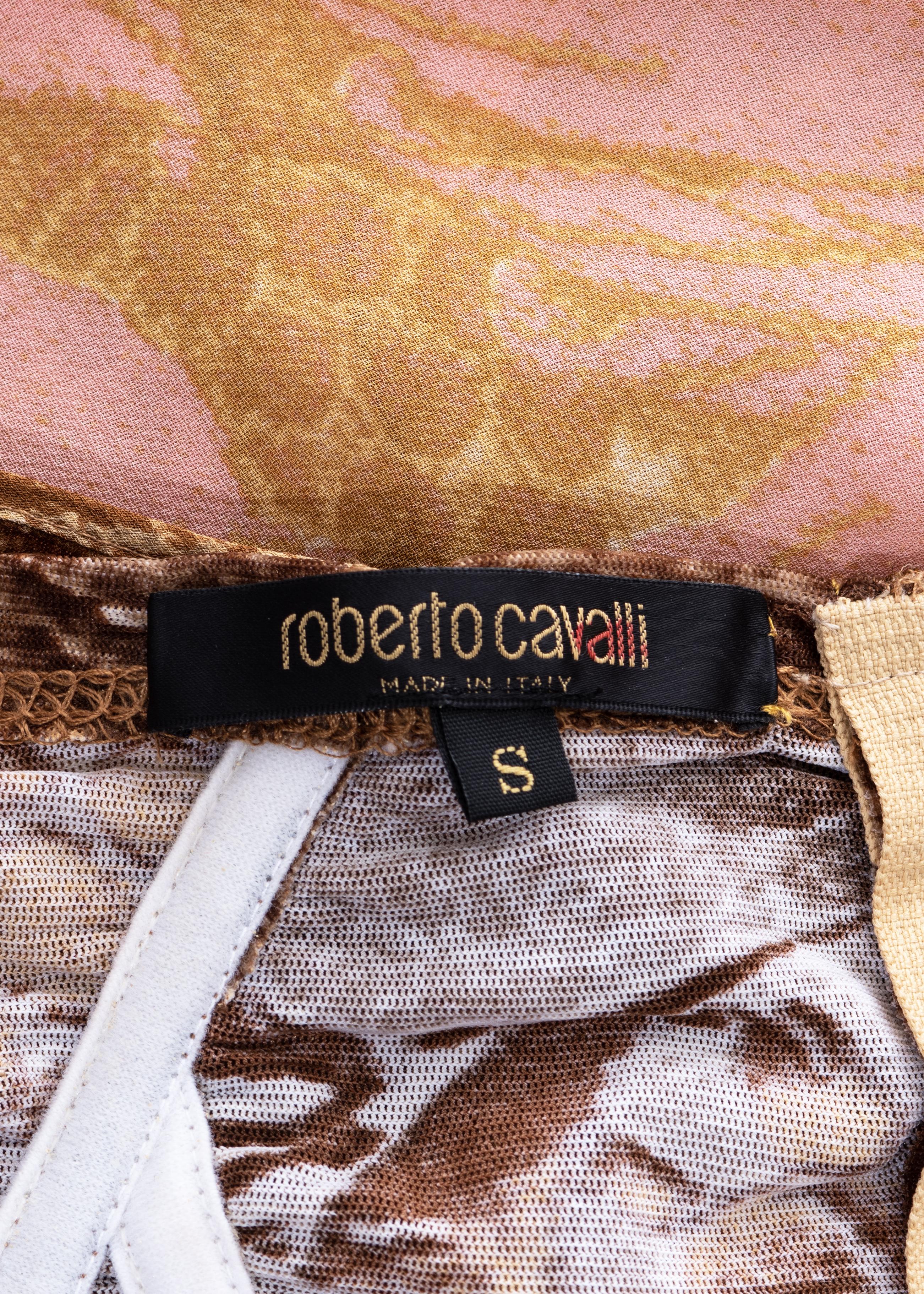 Robe corset en soie à imprimé montage, marron et rose, Roberto Cavalli, fw 2001 5