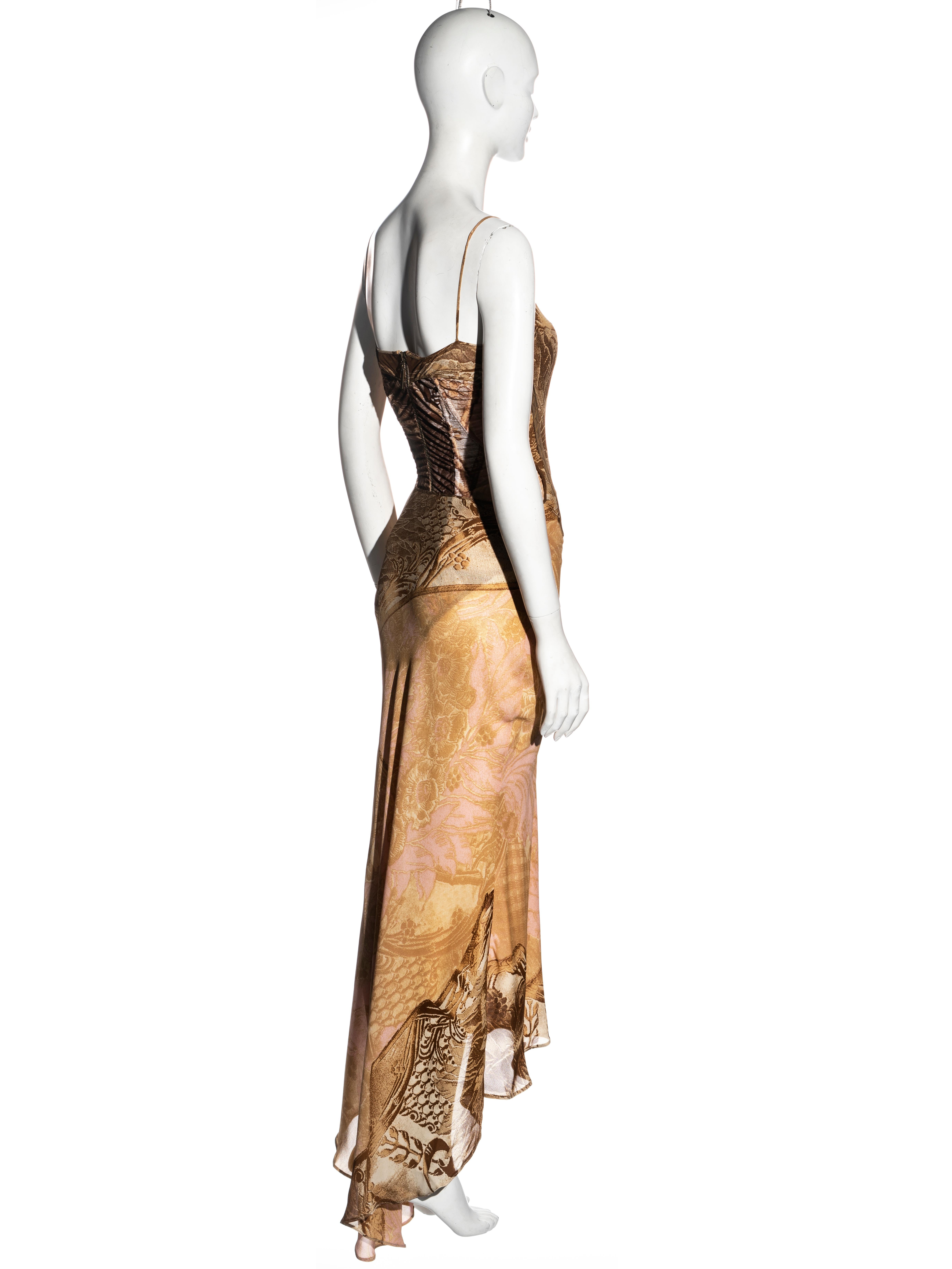 Robe corset en soie à imprimé montage, marron et rose, Roberto Cavalli, fw 2001 2