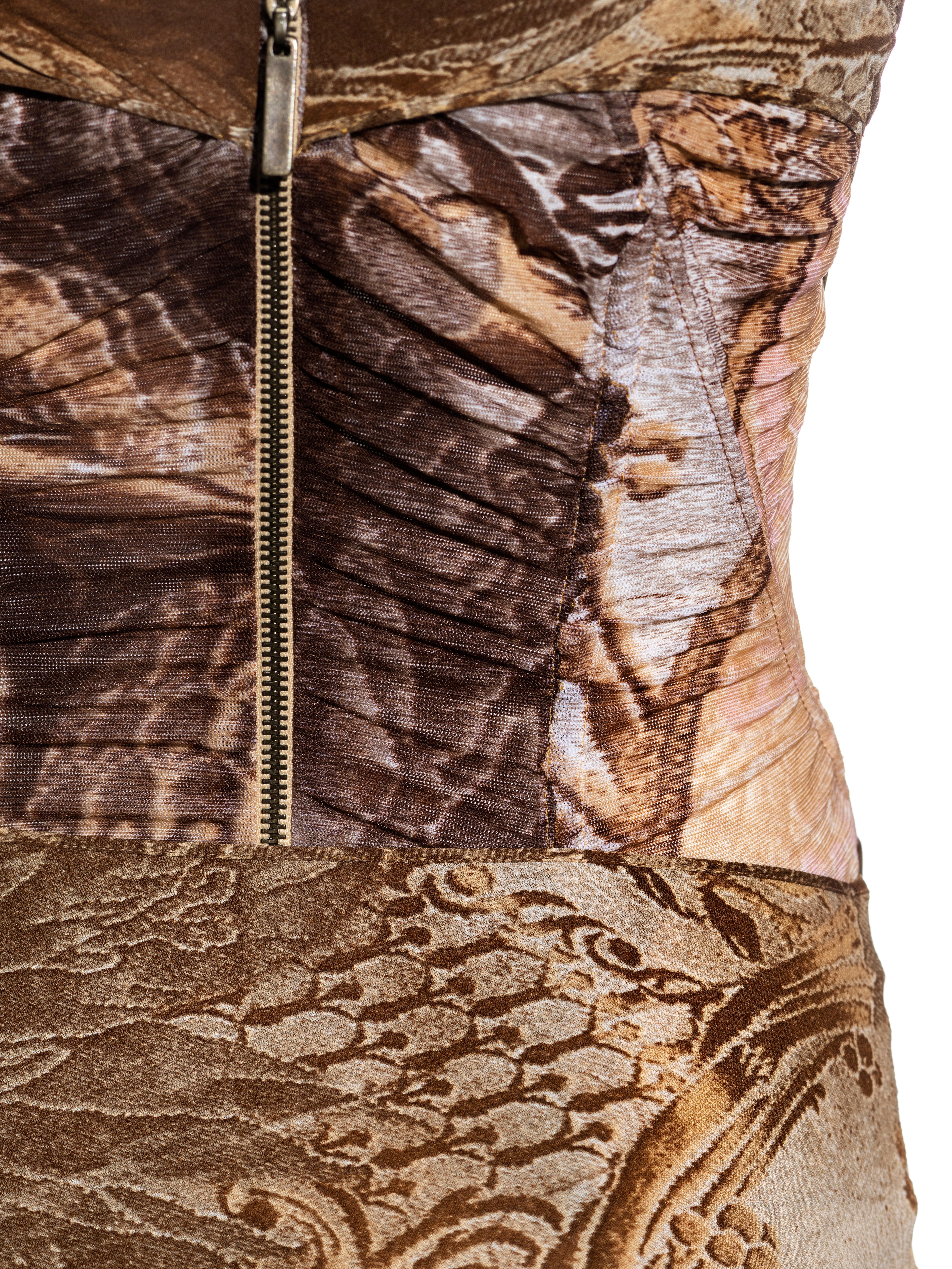 Roberto Cavalli brown and pink montage print silk corset dress, fw 2001 For Sale 1