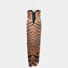 Roberto Cavalli Brown Animal Print Bias Cut Silk Chiffon Strapless Gown M