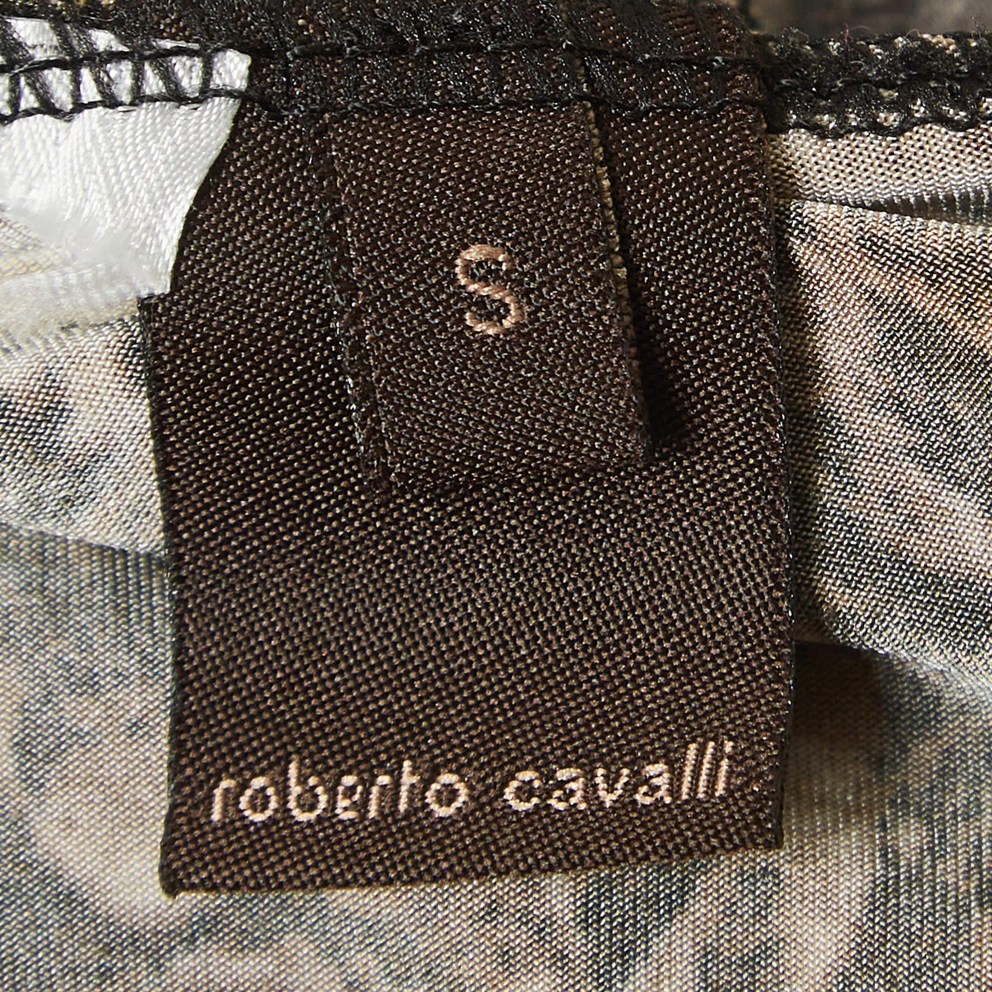  Roberto Cavalli Brown Animal Print Jersey Halter Neck Ruched Maxi Dress S Pour femmes 