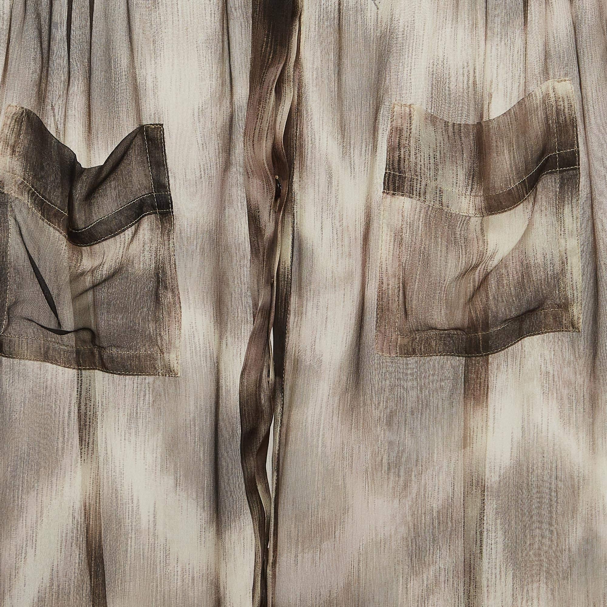 Roberto Cavalli Brown Animal Print Silk Sheer Shirt S In Good Condition For Sale In Dubai, Al Qouz 2