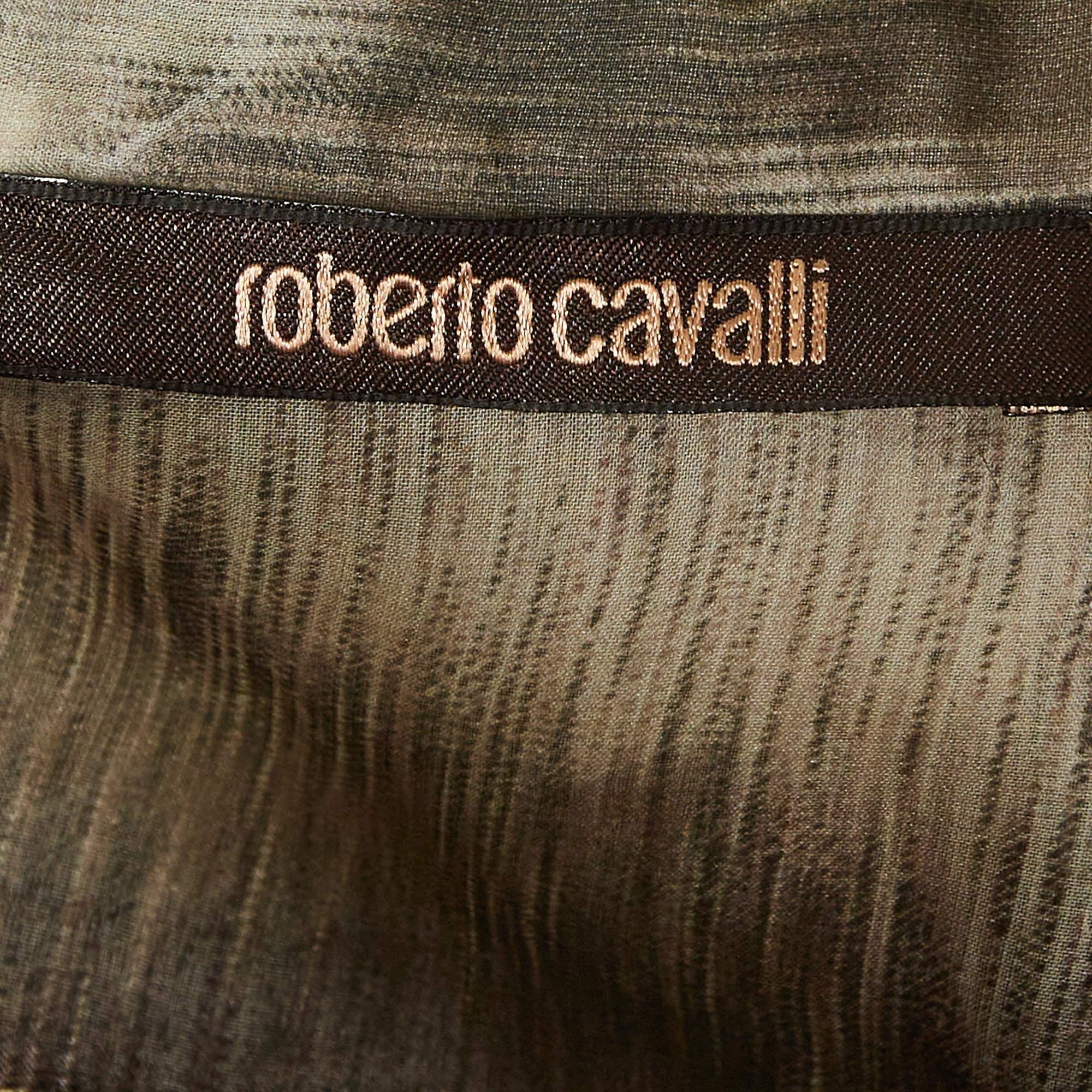 Women's Roberto Cavalli Brown Animal Print Silk Sheer Shirt S For Sale