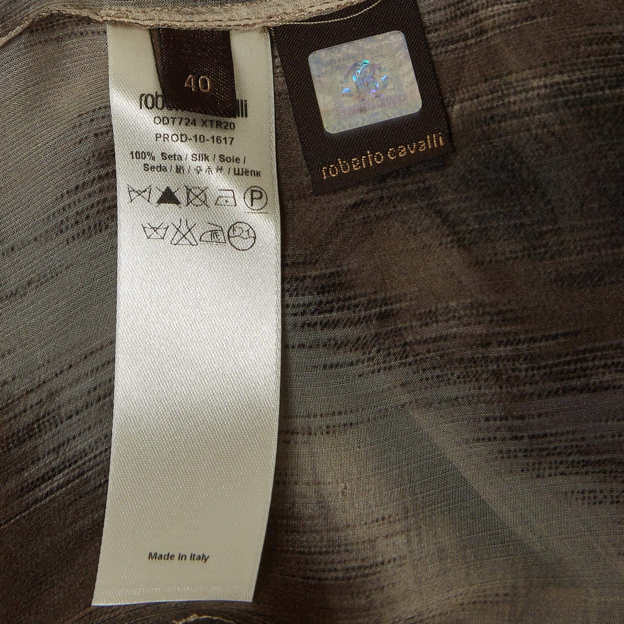 Roberto Cavalli Brown Animal Print Silk Sheer Shirt S For Sale 1