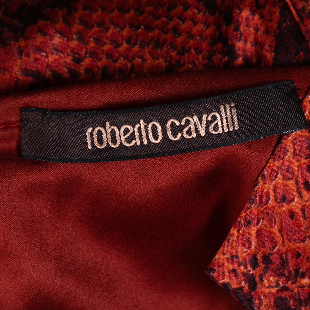 Roberto Cavalli Brown Animal Printed Satin Ruched Mini Dress S 2
