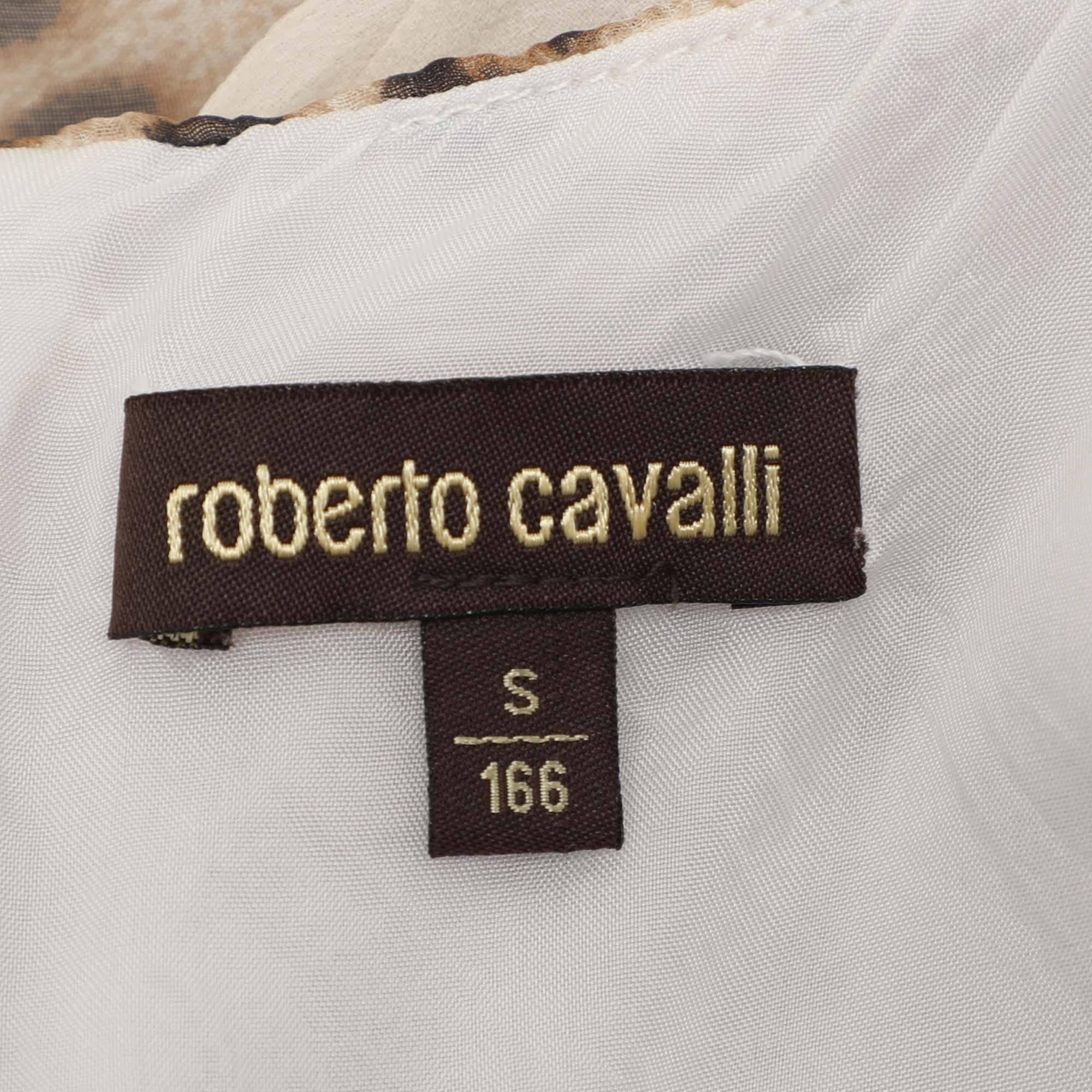 Women's Roberto Cavalli Brown/Beige Leopard Print Silk Top S For Sale