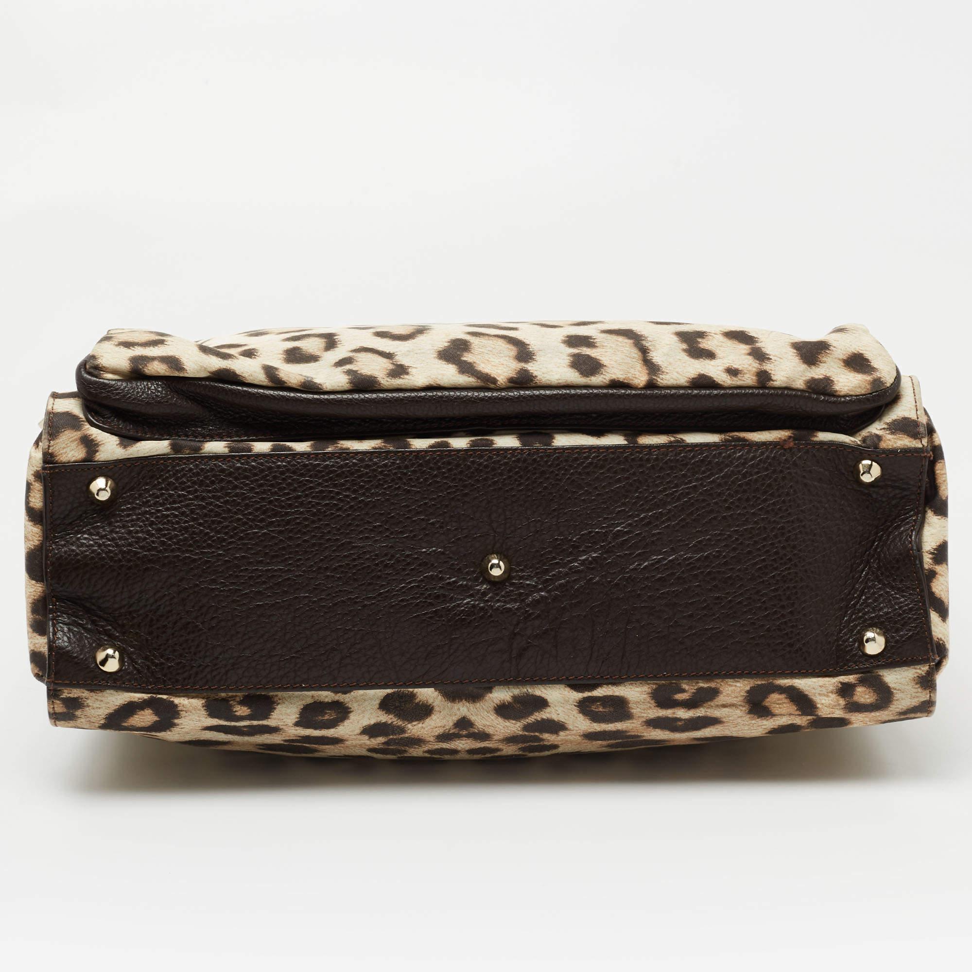 Roberto Cavalli Brown/Beige Leopard Satin and Leather Tote 2