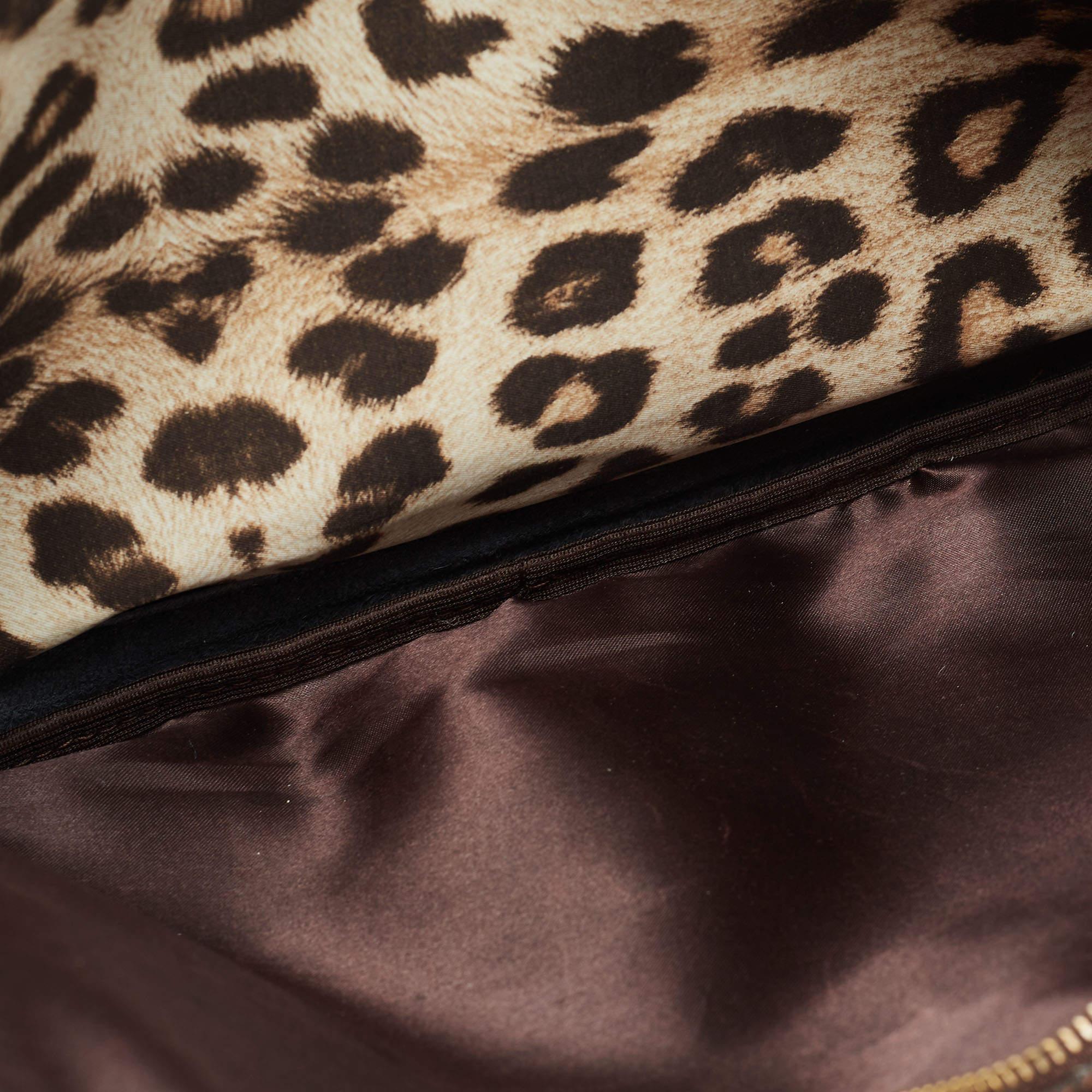 Roberto Cavalli Brown/Beige Leopard Satin and Leather Tote 3