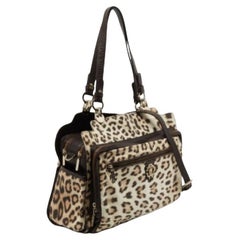Roberto Cavalli Brown/Beige Leopard Satin and Leather Tote