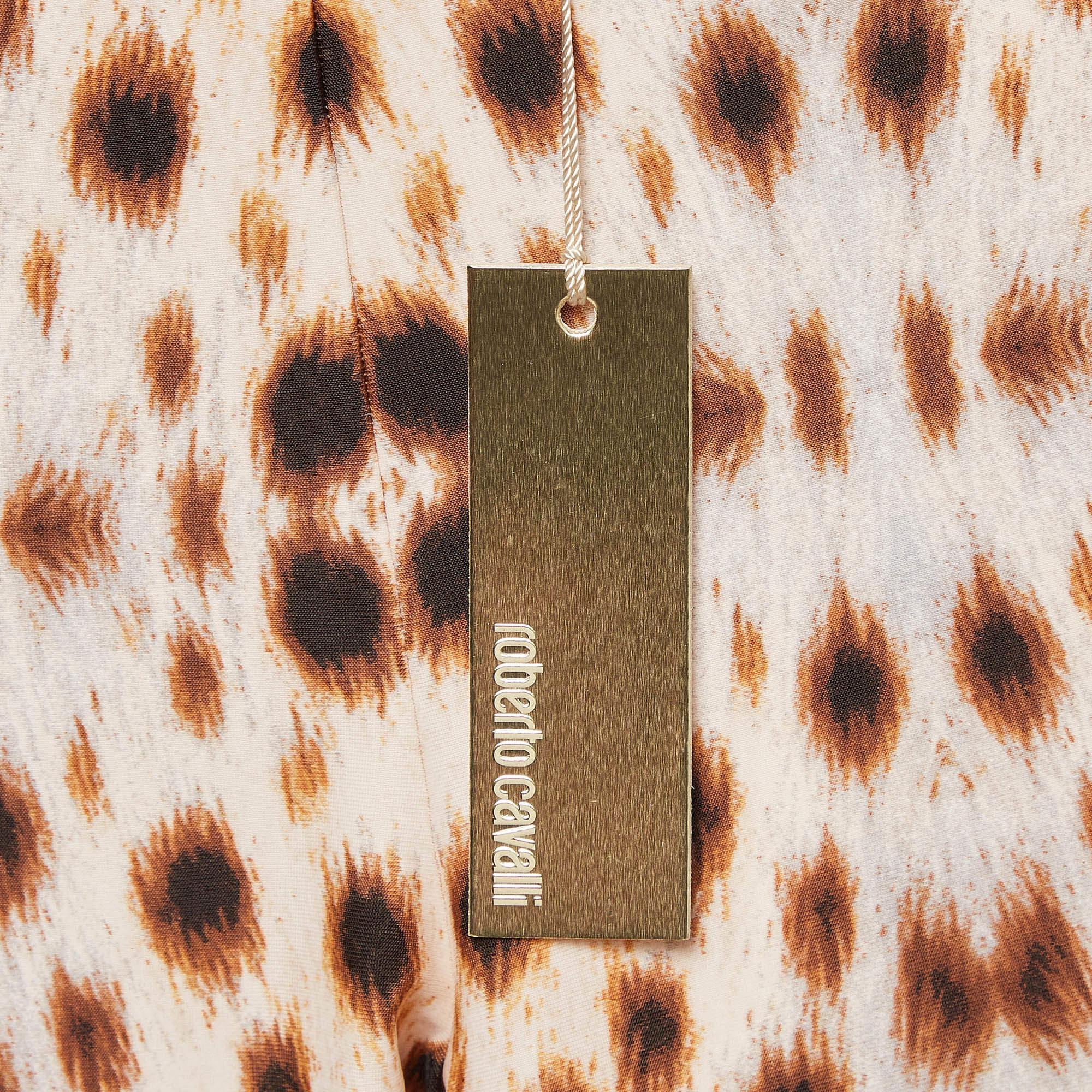 Roberto Cavalli Leggings de punto marrón con estampado de guepardo M 1
