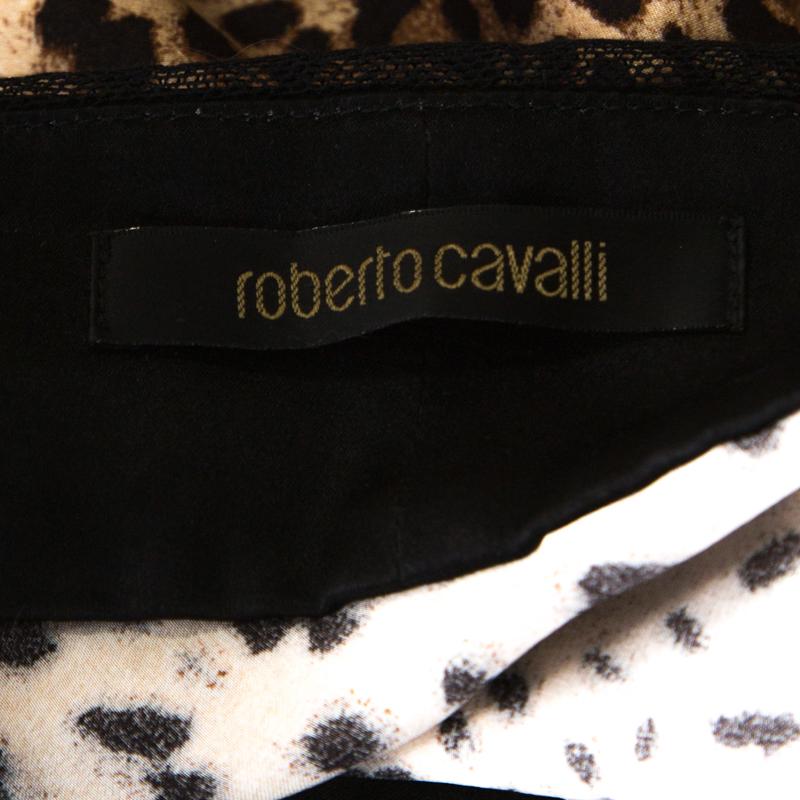Women's Roberto Cavalli Brown Cheetah Print Silk Tulle Trim Halter Top S