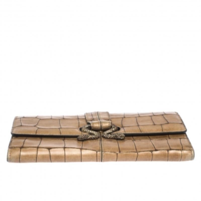 Roberto Cavalli Braunes Leder mit Krokodilprägung und doppelter Schlangenklappe Brieftasche im Angebot 3