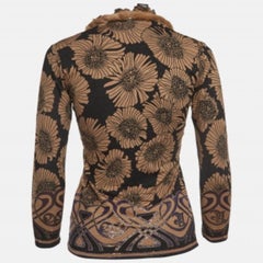 Roberto Cavalli Brown Floral Print Knit Mink Fur Trimmed Top M