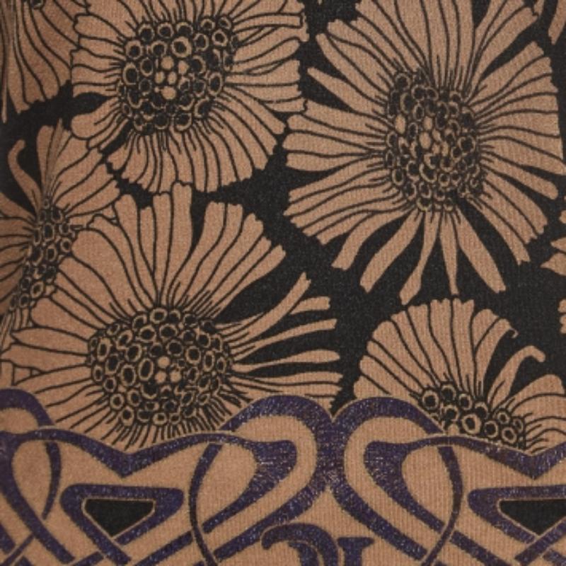 Roberto Cavalli Brown Floral Print Tricit Mink Fur Trimmed Top M Bon état - En vente à Dubai, Al Qouz 2