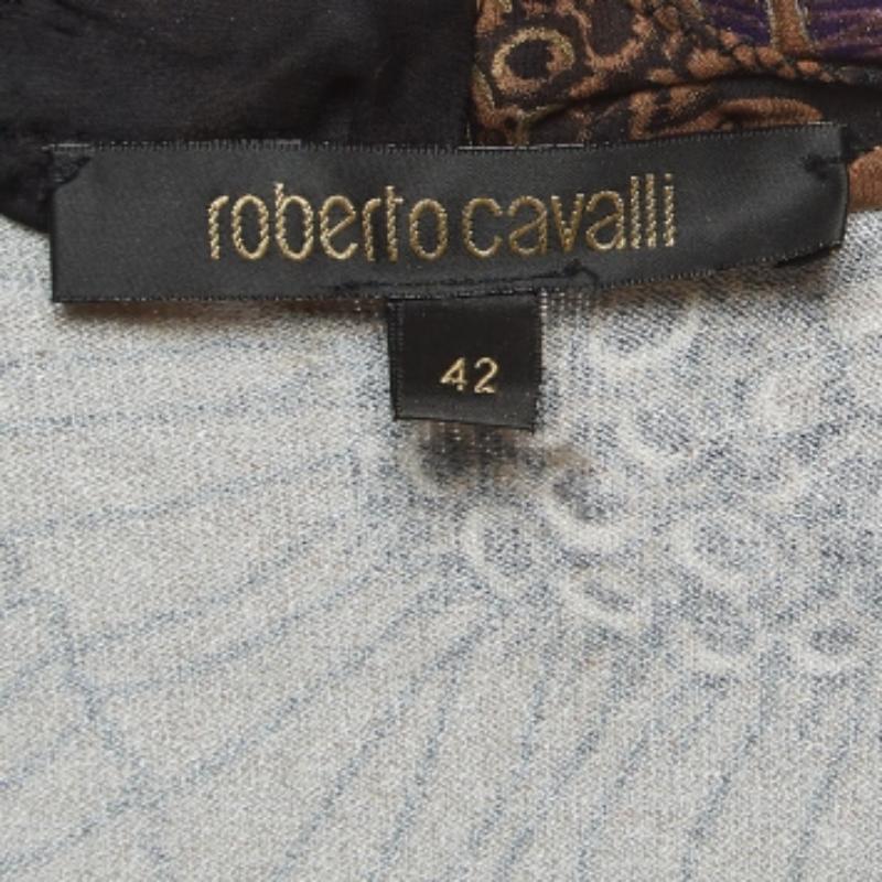 Roberto Cavalli Brown Floral Print Tricit Mink Fur Trimmed Top M en vente 1