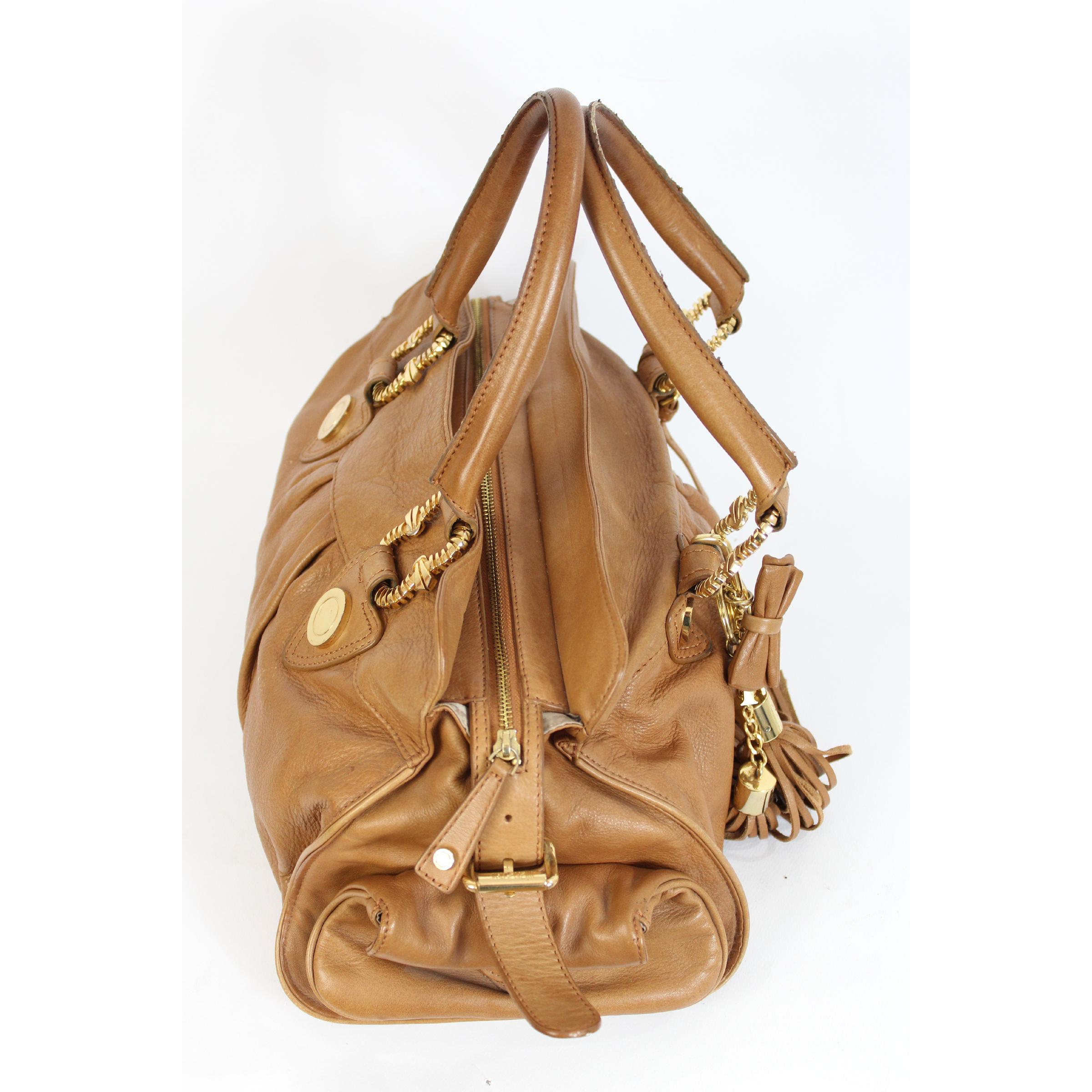 Roberto Cavalli Brown Gold Leather Shopping Bag In Good Condition In Brindisi, Bt
