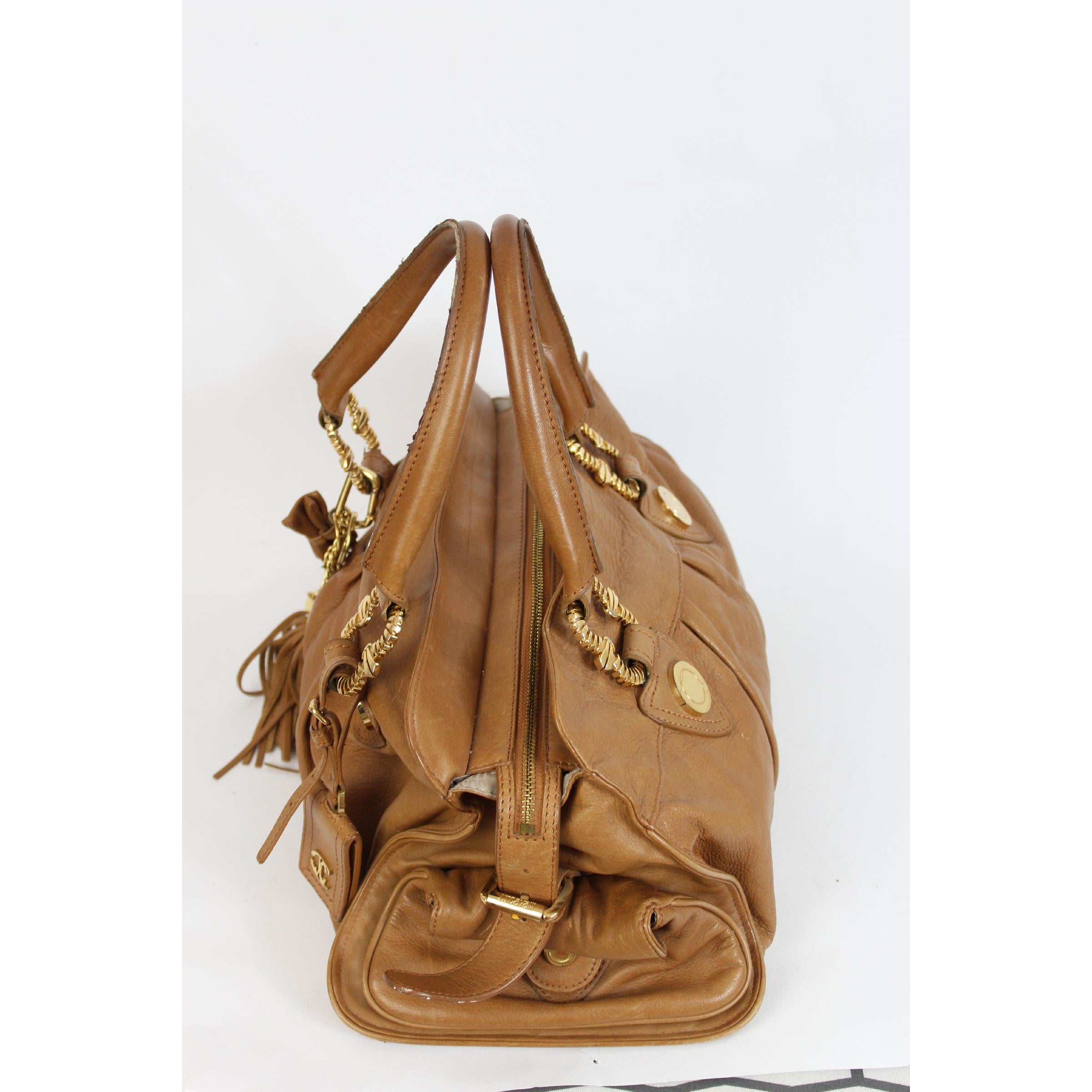 Women's Roberto Cavalli Brown Gold Leather Shopping Bag