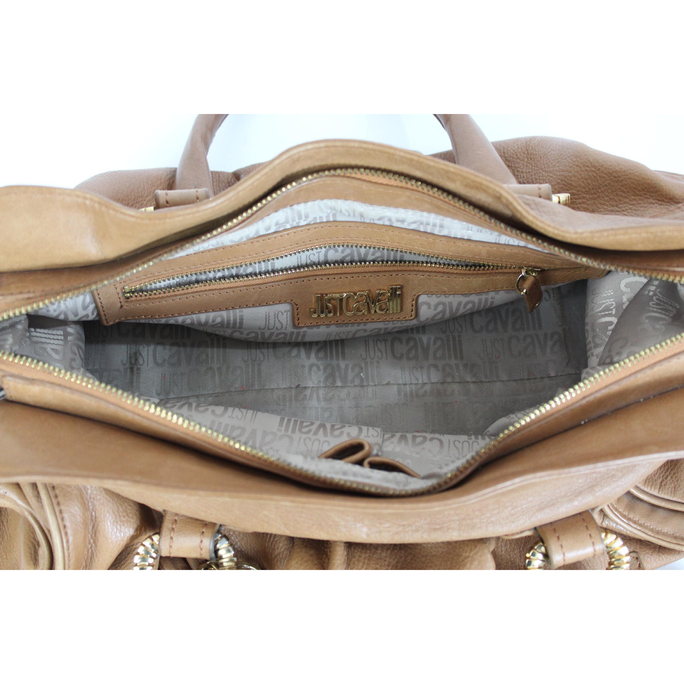 Roberto Cavalli Brown Gold Leather Shopping Bag 2