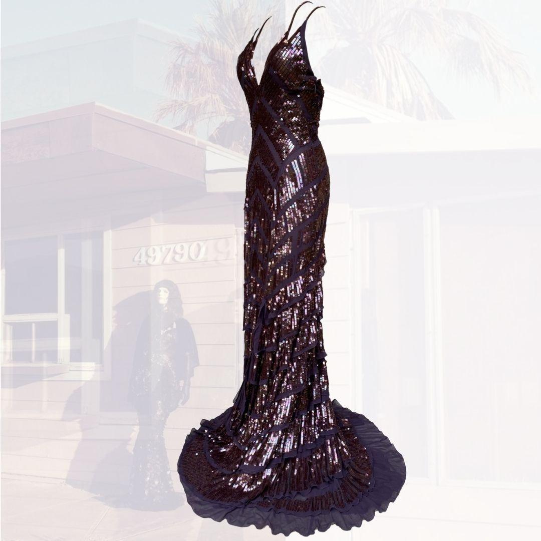 Roberto Cavalli Brown Iridescent Sequin Evening Gown F/W 2012 Size 40IT In Good Condition In Saint Petersburg, FL