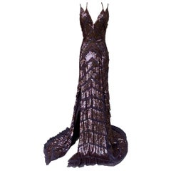 Roberto Cavalli Brown Iridescent Sequin Evening Gown F/W 2012 Size 40IT