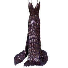 Roberto Cavalli Brown Iridescent Sequin Evening Gown F/W 2012 Size 40IT