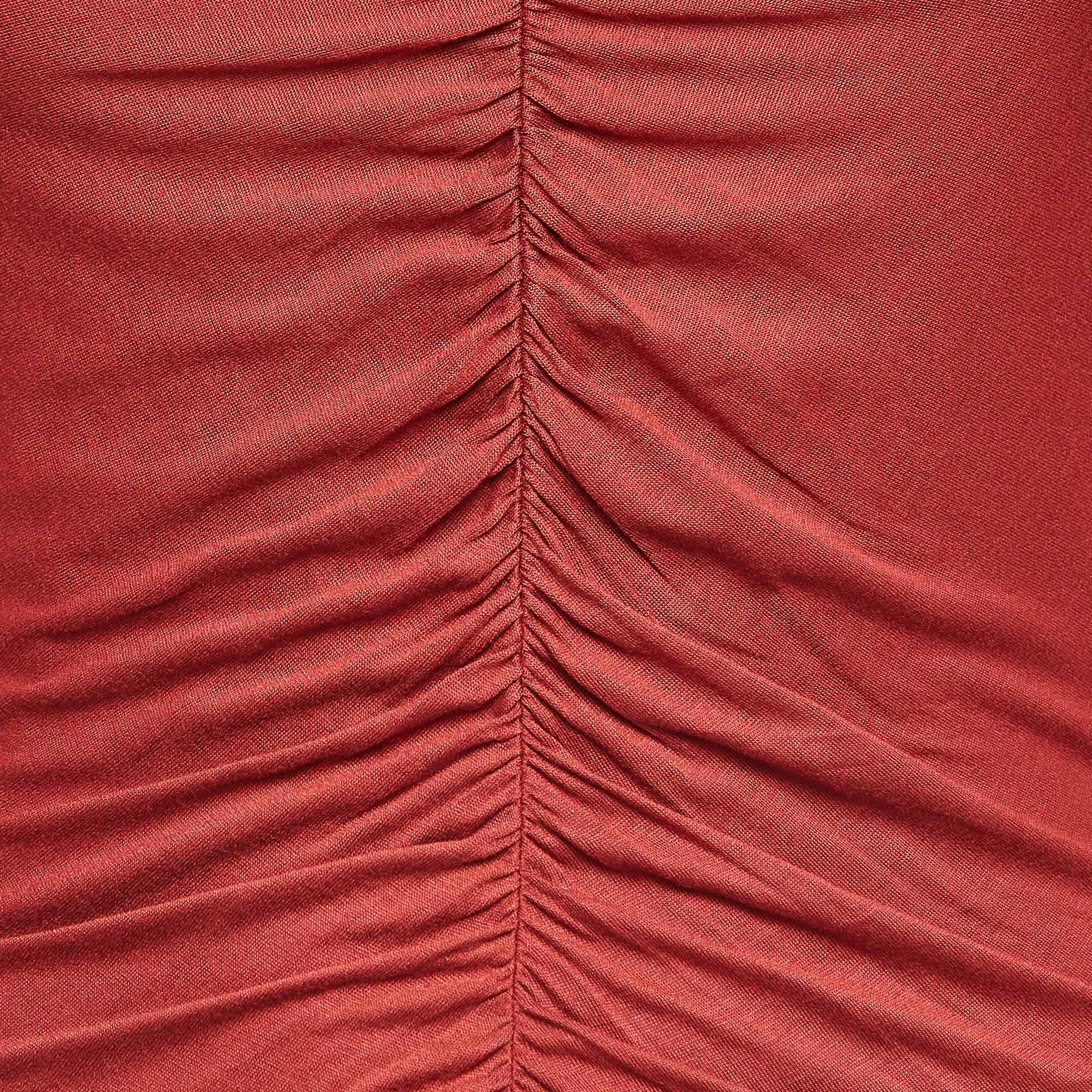 Rosso Roberto Cavalli - Top con maniche lunghe increspate in jersey marrone S in vendita