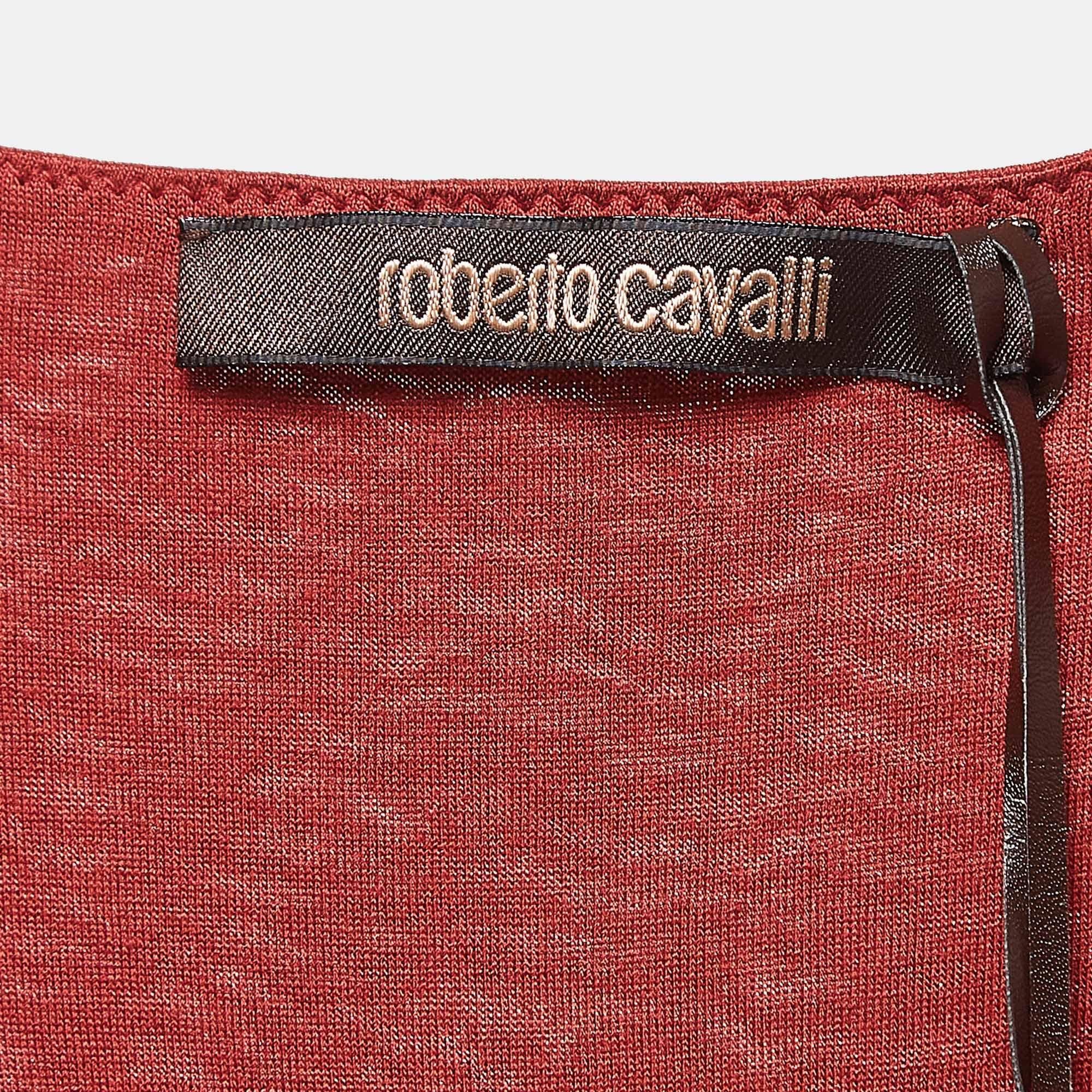 Roberto Cavalli - Top con maniche lunghe increspate in jersey marrone S In condizioni discrete in vendita a Dubai, Al Qouz 2