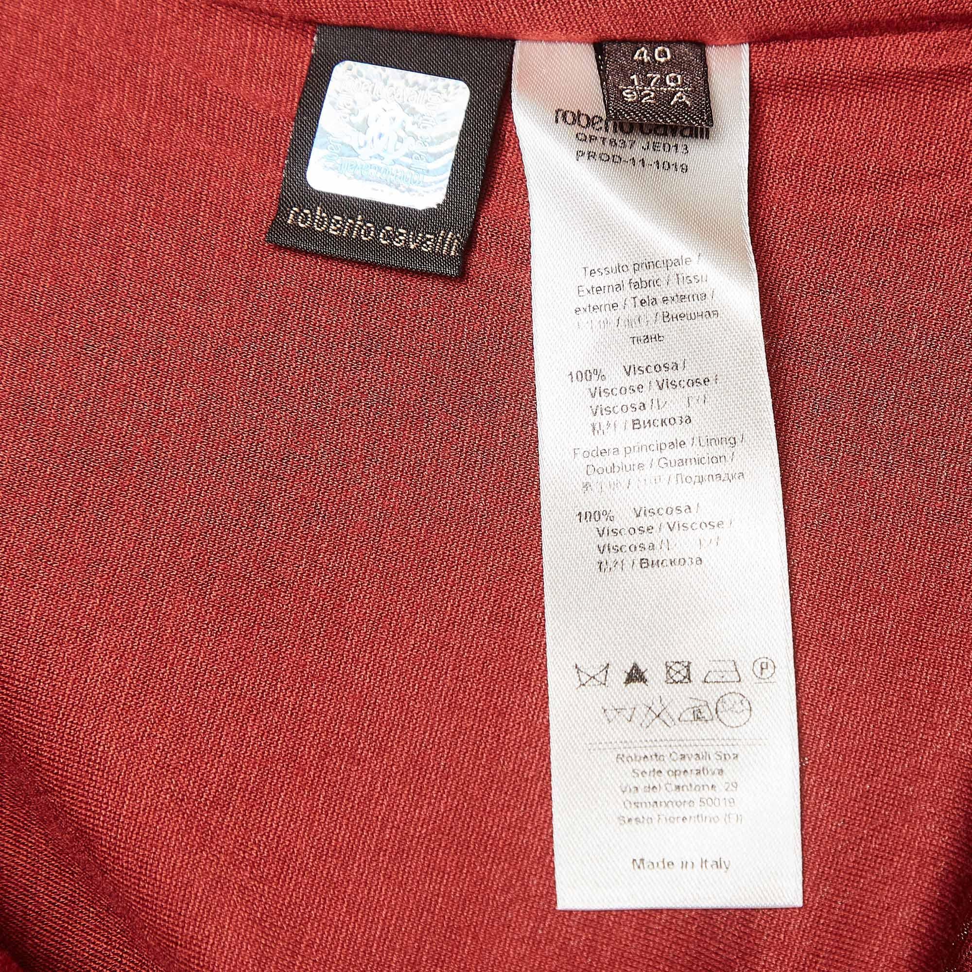 Roberto Cavalli - Top con maniche lunghe increspate in jersey marrone S in vendita 1