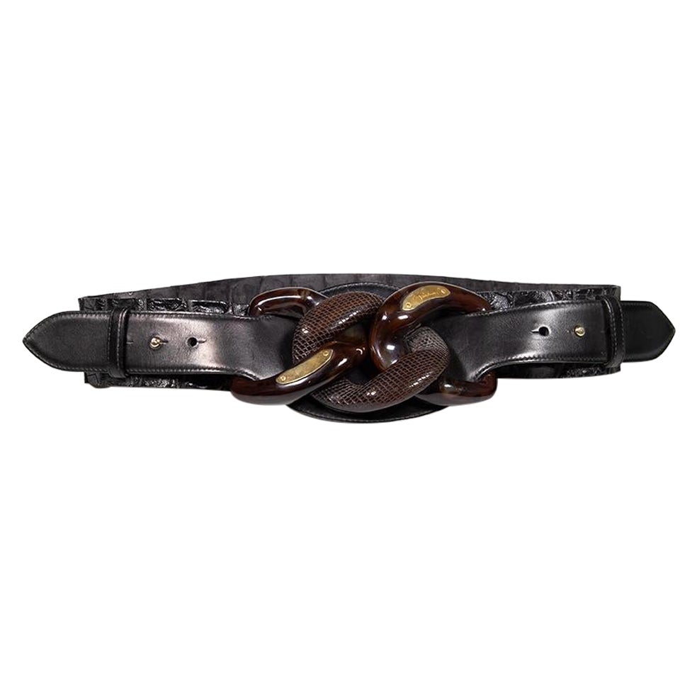 Roberto Cavalli Brown Leather Crocodile Pattern Belt