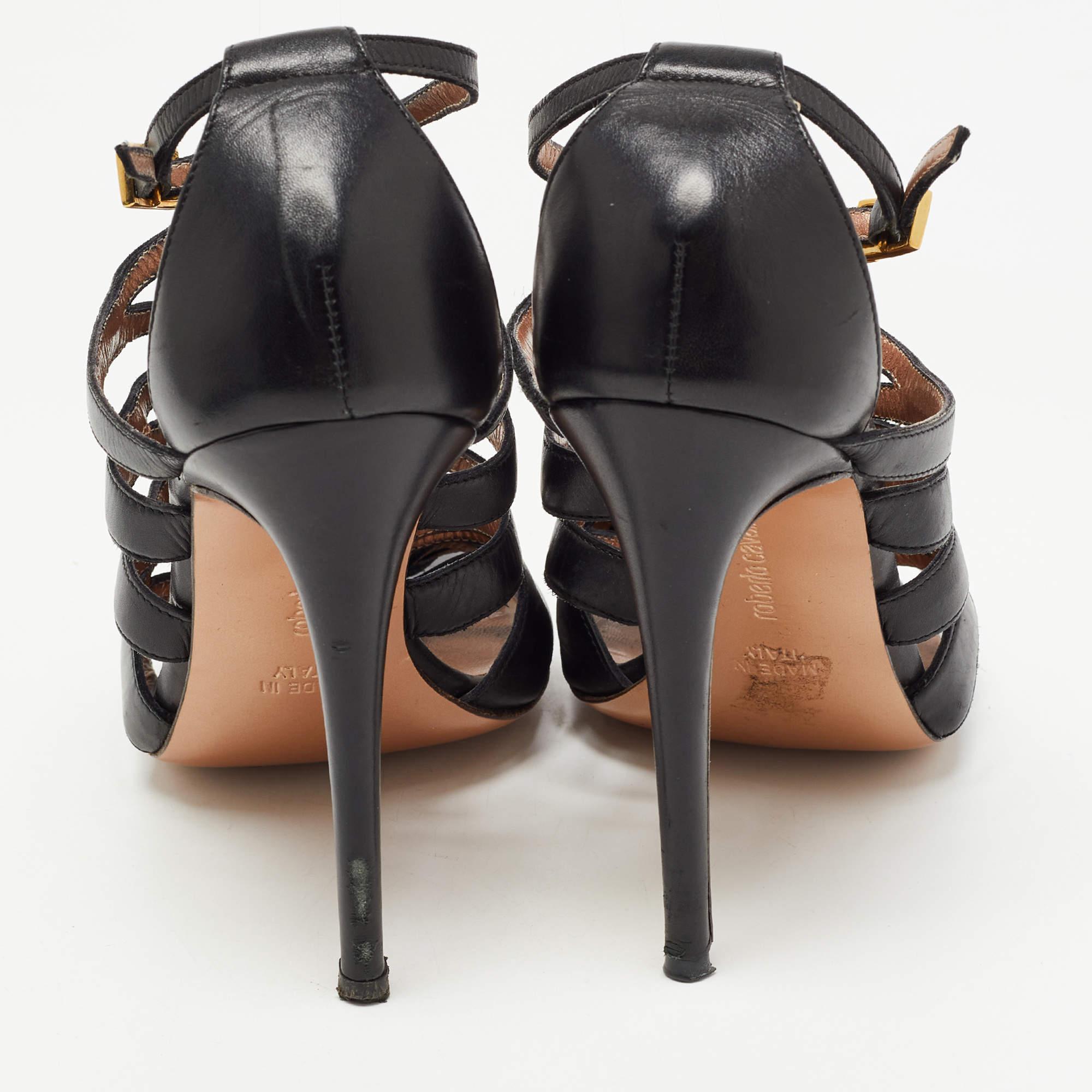 Women's Roberto Cavalli Brown Leather Crystal Embellished Ankle Strap Sandals Size 36 For Sale