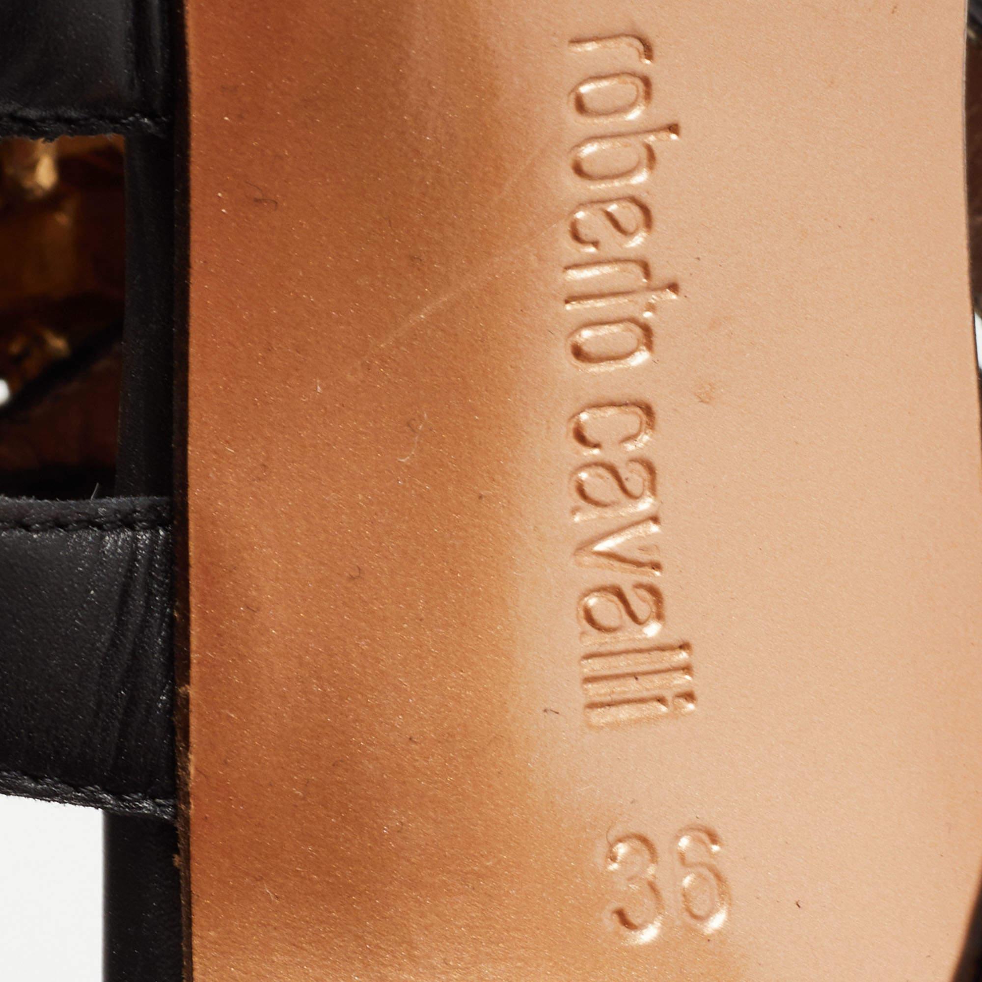 Roberto Cavalli Brown Leather Crystal Embellished Ankle Strap Sandals Size 36 For Sale 3