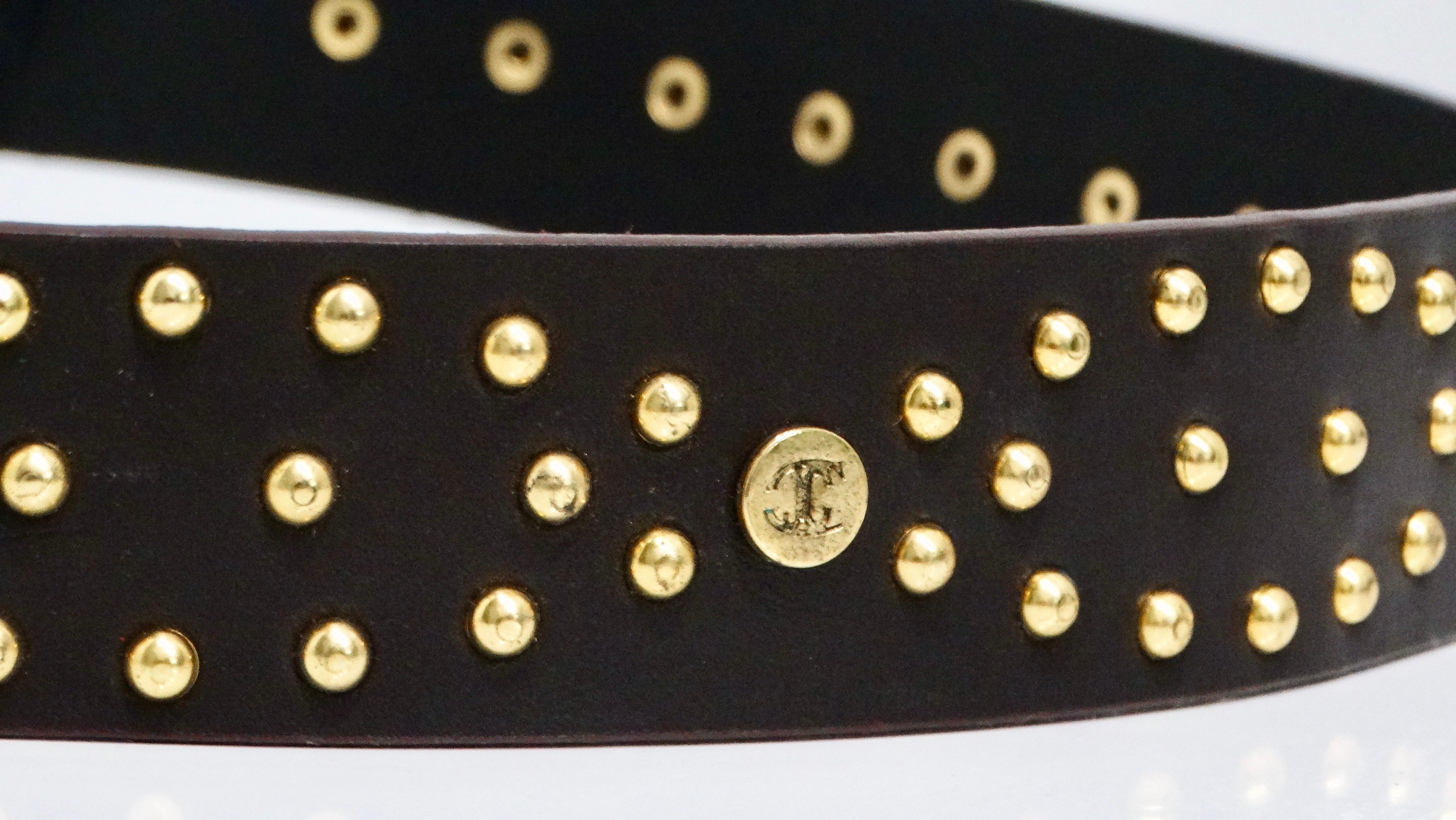 Roberto Cavalli Brown Leather Studded Belt For Sale 6