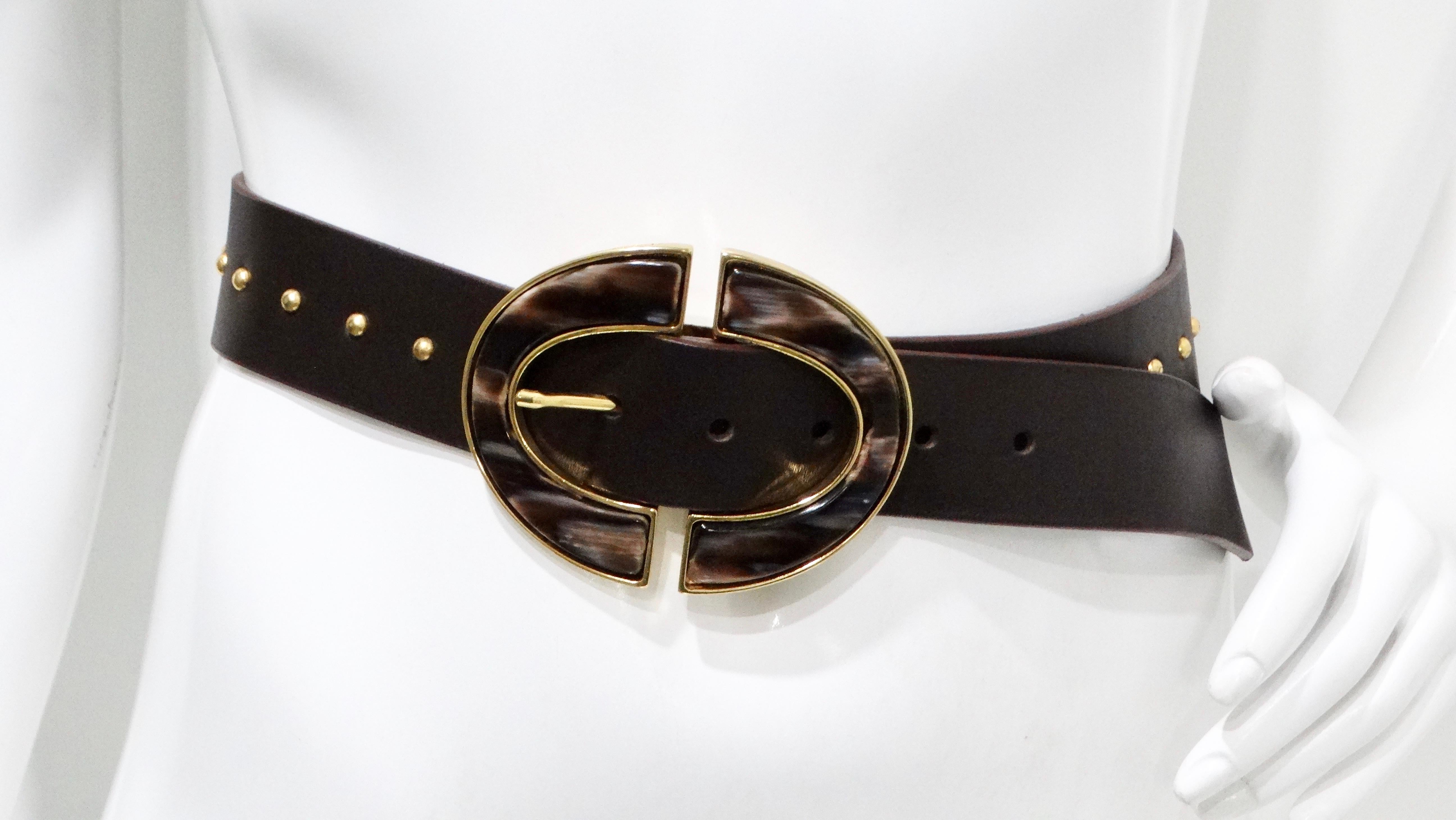 Roberto Cavalli Brown Leather Studded Belt For Sale 7