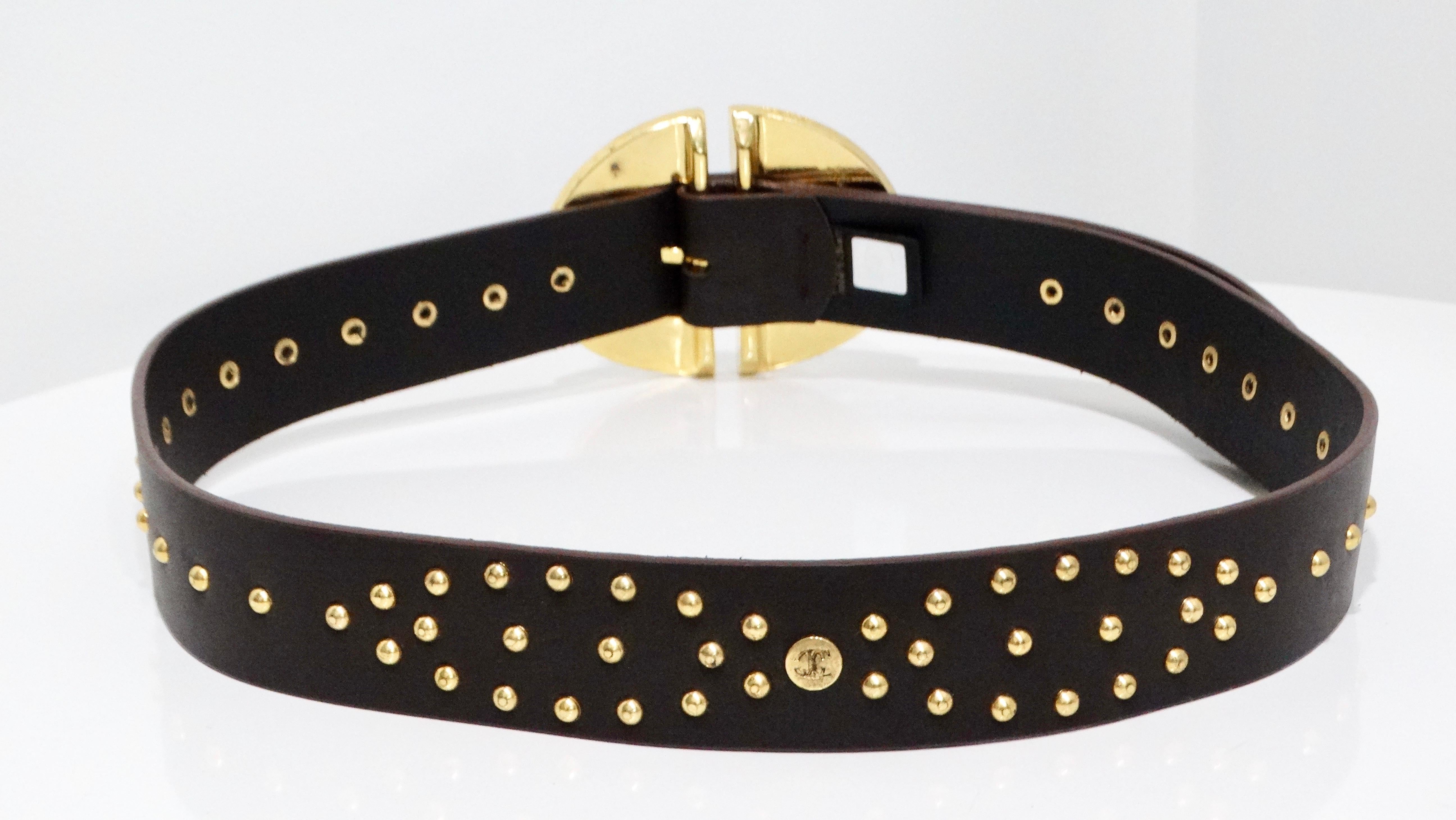 Black Roberto Cavalli Brown Leather Studded Belt For Sale