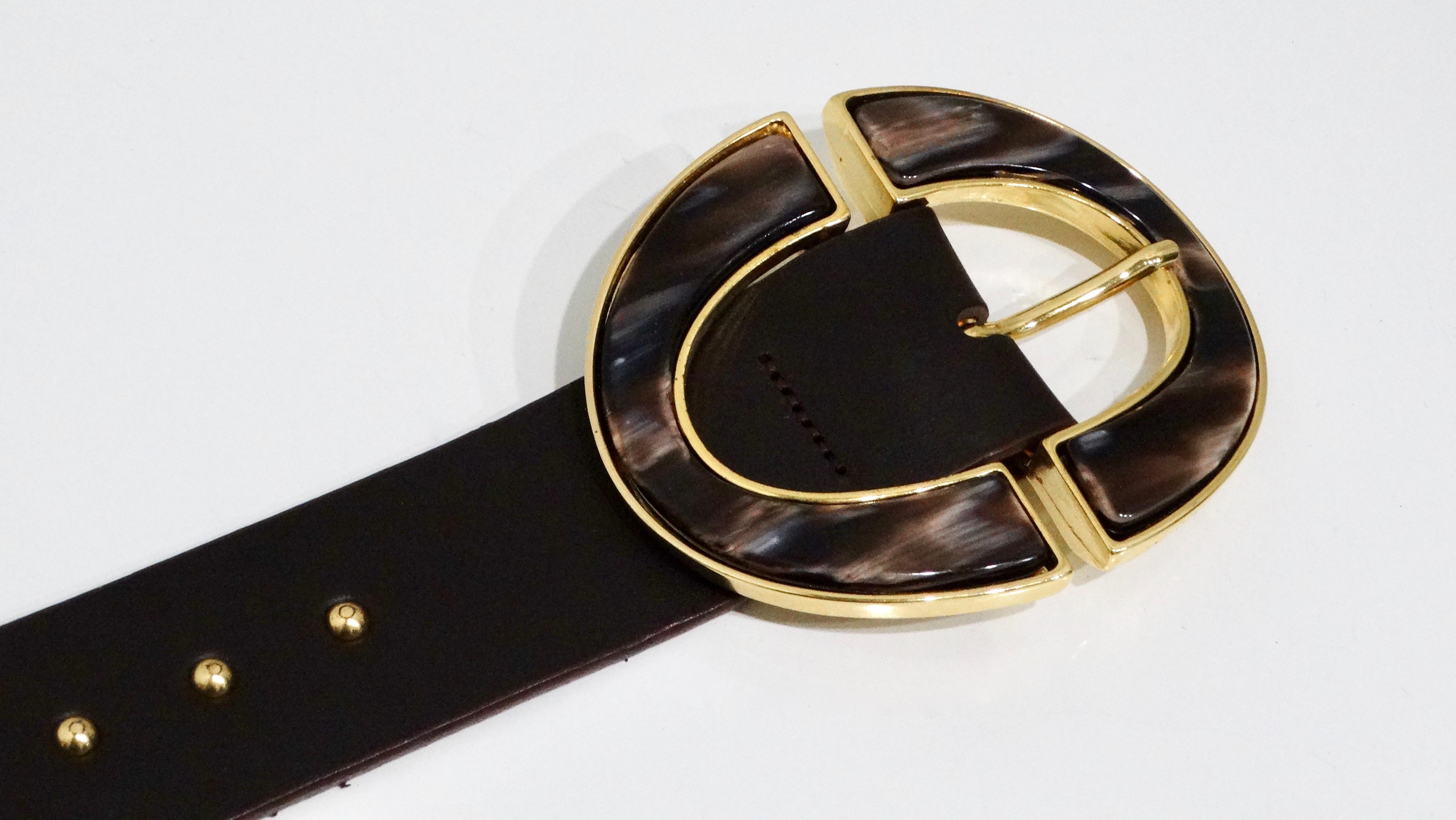 Roberto Cavalli Brown Leather Studded Belt In Good Condition For Sale In Scottsdale, AZ