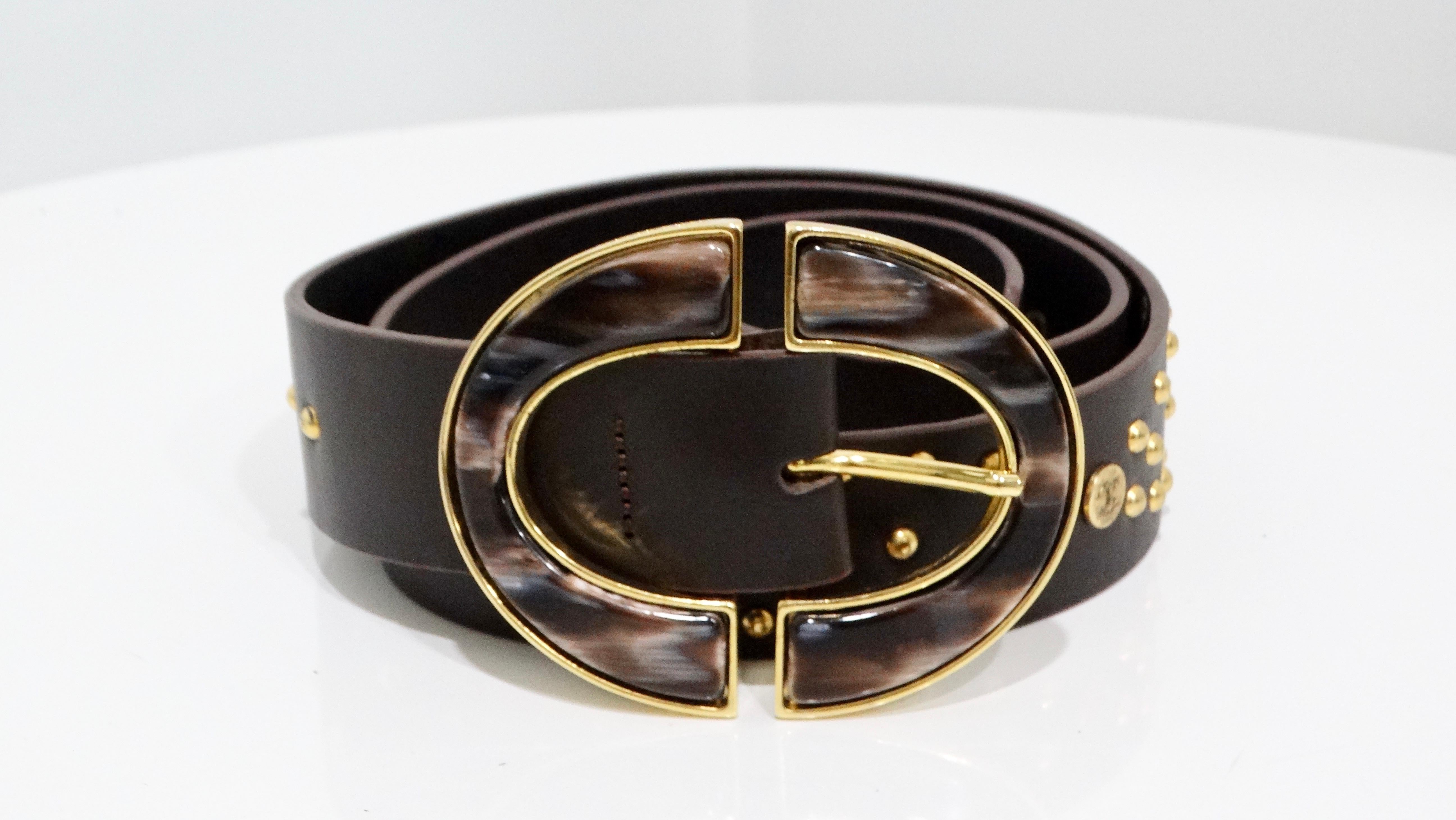 Women's Roberto Cavalli Brown Leather Studded Belt For Sale