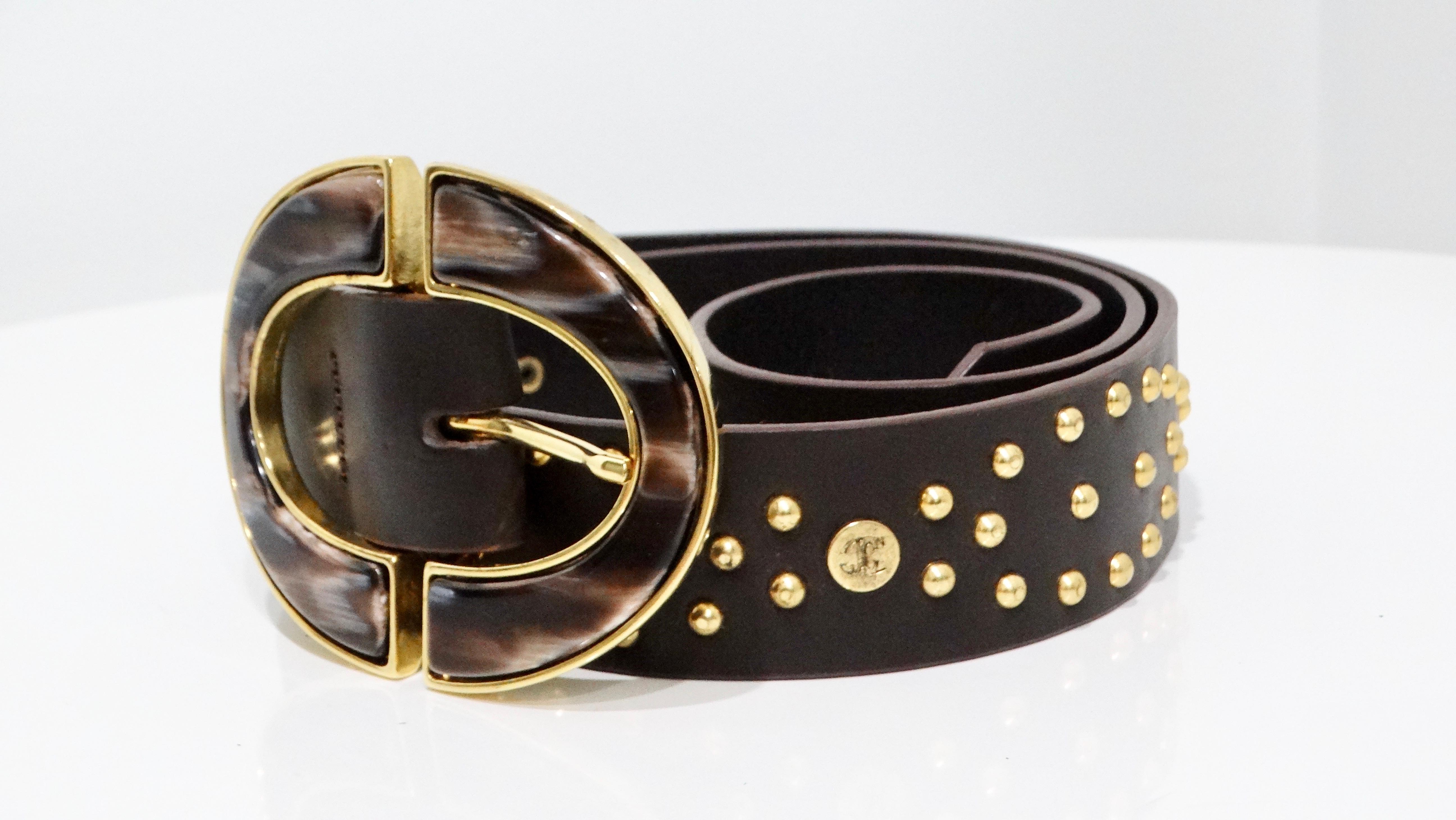 Roberto Cavalli Brown Leather Studded Belt For Sale 1