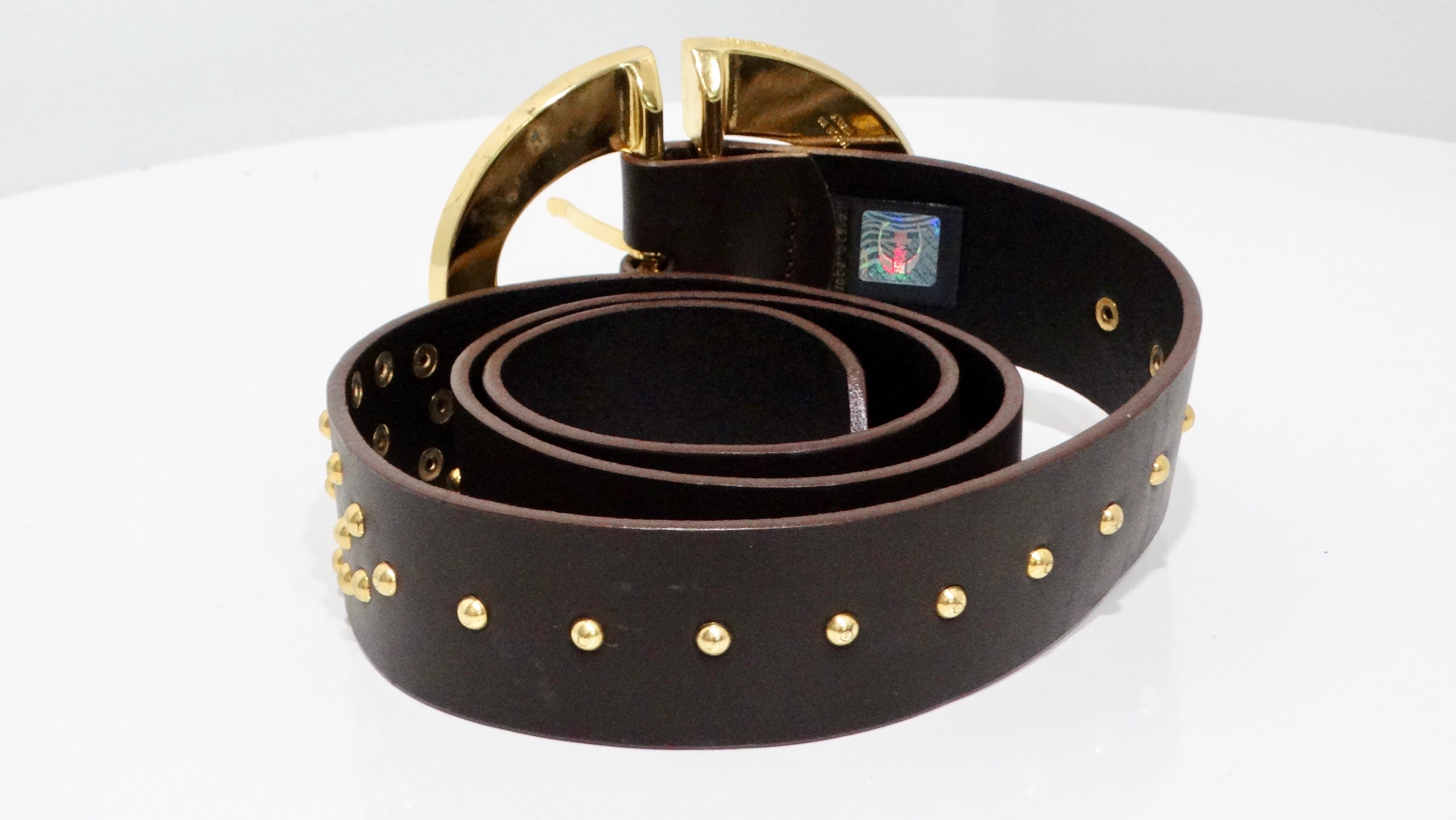 Roberto Cavalli Brown Leather Studded Belt For Sale 2
