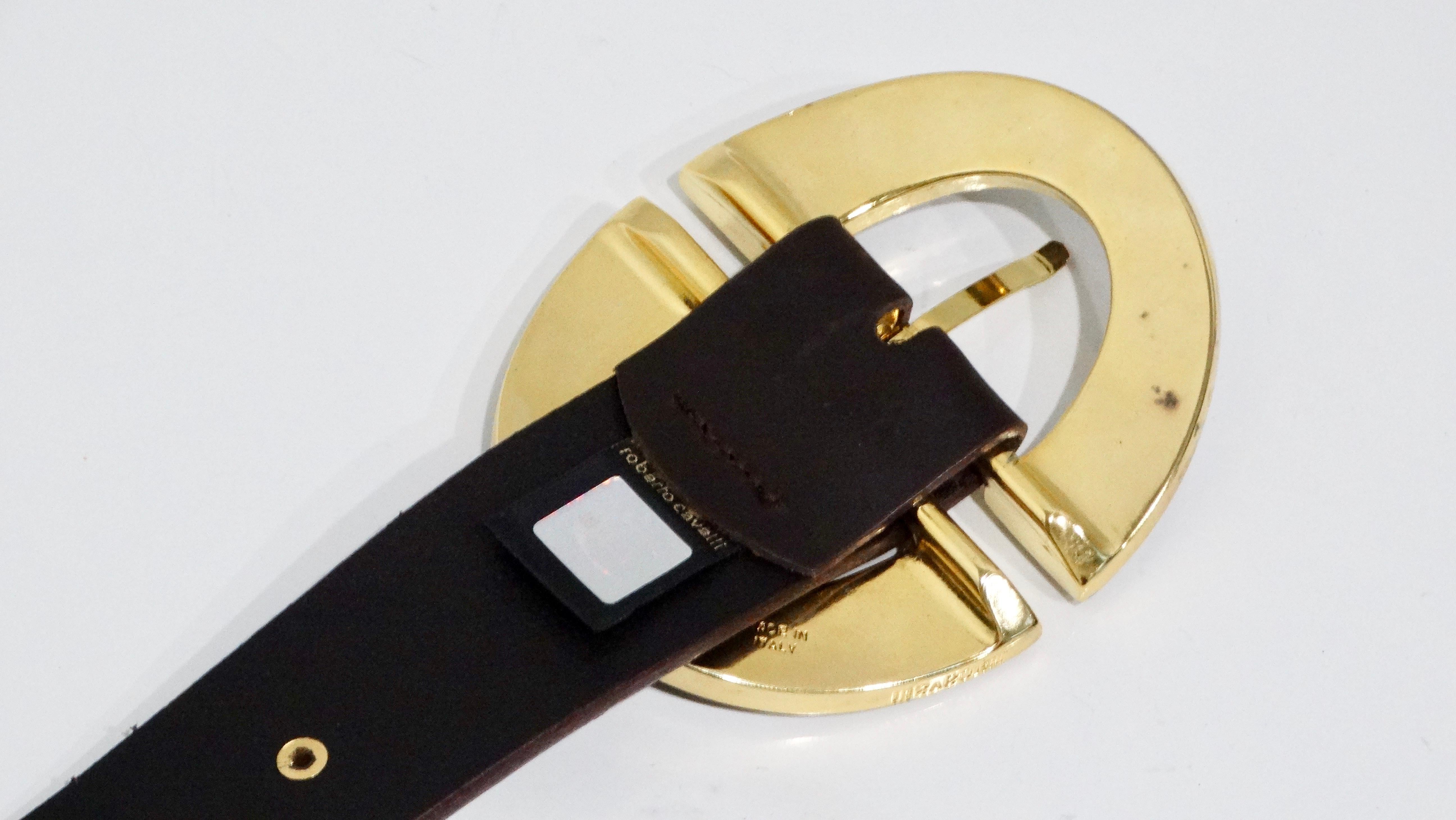 Roberto Cavalli Brown Leather Studded Belt For Sale 3