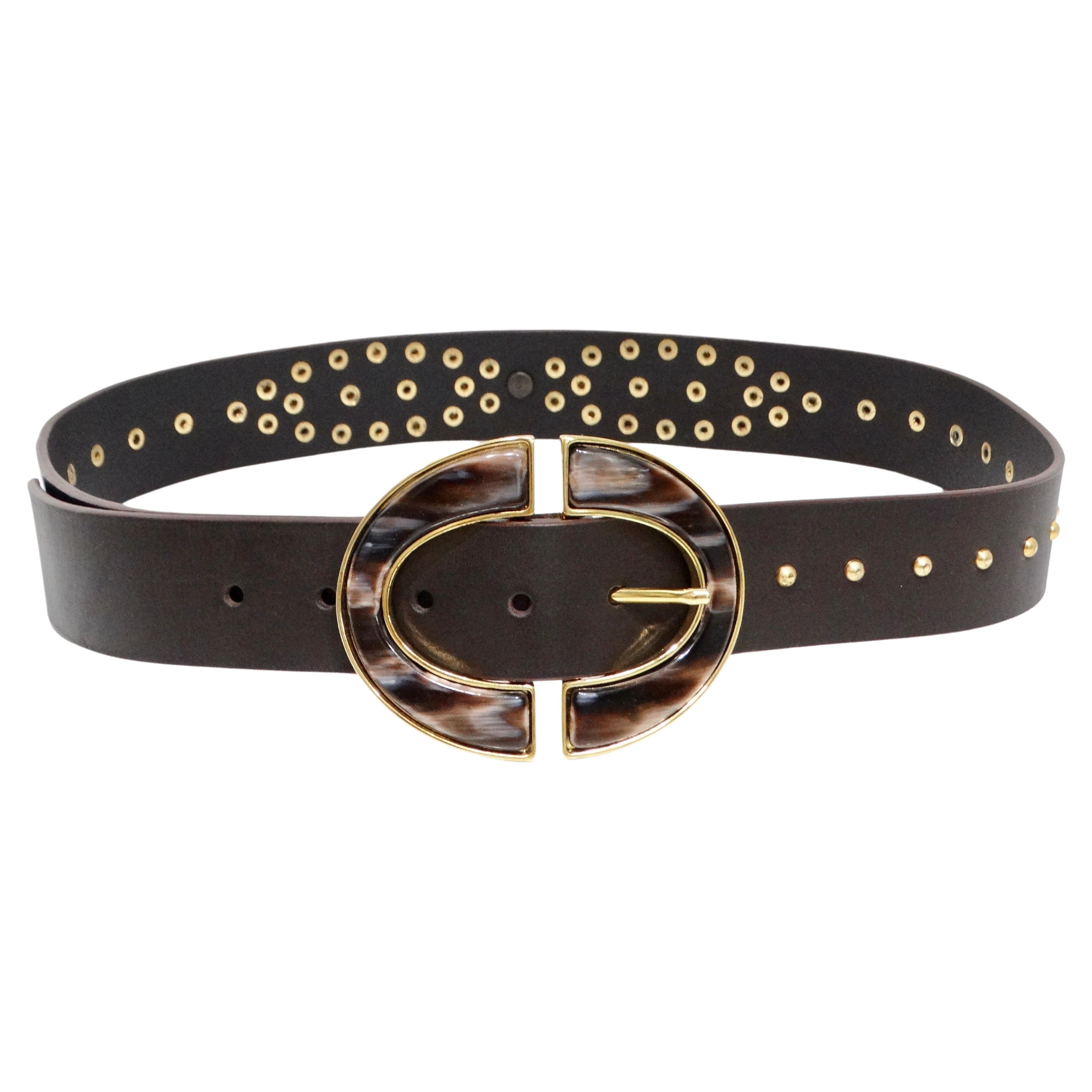 Roberto Cavalli Brown Leather Studded Belt For Sale