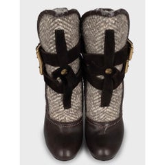 Roberto Cavalli Braun Leder & Textil Stiefelette Sz.36