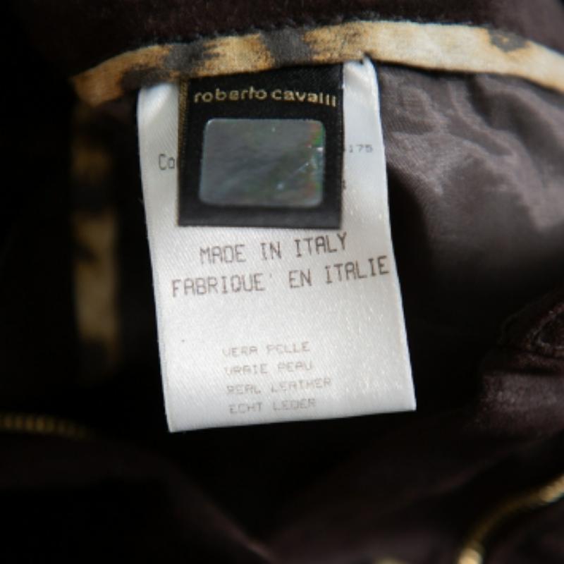 Women's Roberto Cavalli Brown Leather Vintage Cropped Trousers M For Sale